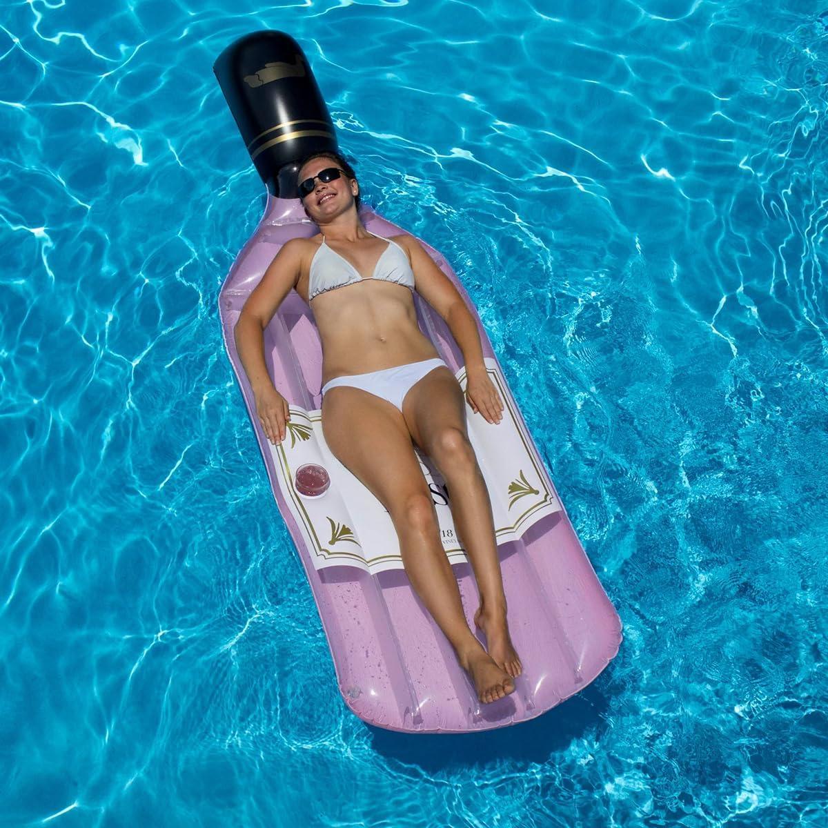 Swim Central 94" Pink Rose Bottle Inflatable Swimming Pool Lounge Float
