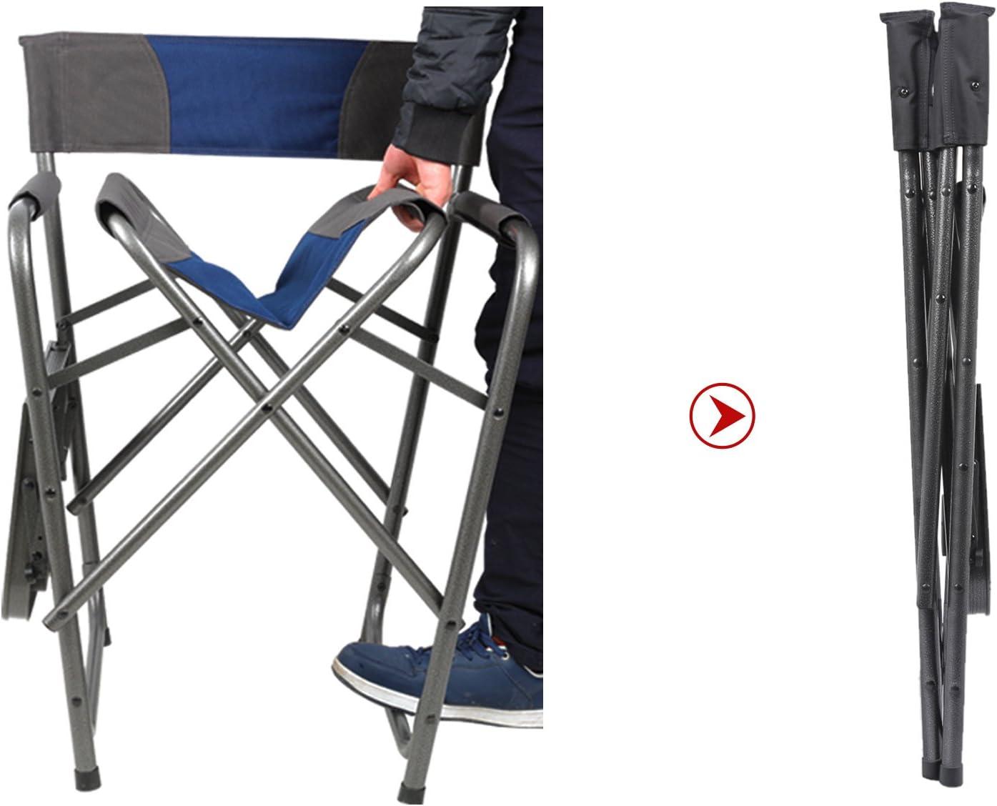 Blue and Grey Foldable Steel Camping Director Chair with Side Table