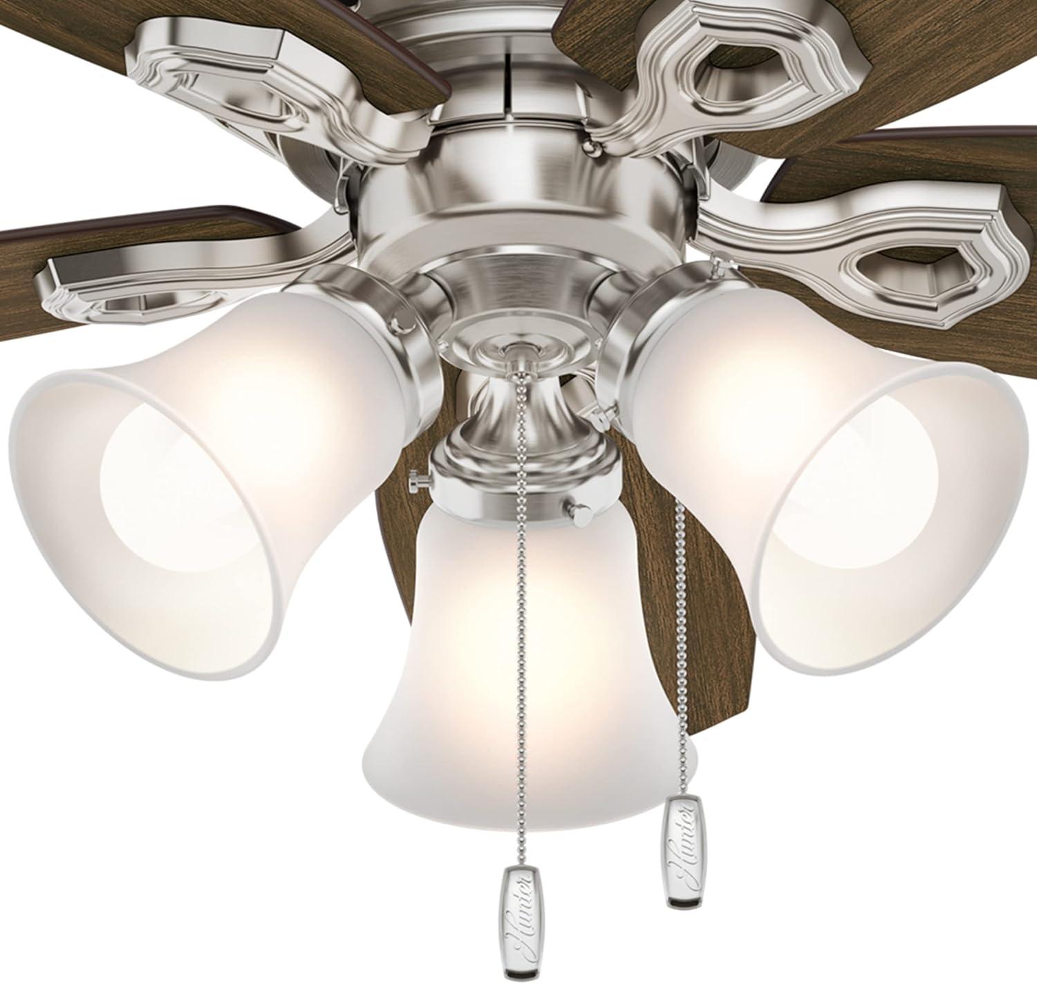 Hunter - Builder Indoor Low Profile Ceiling Fan With Light, 42-inch, Brushed Nickel, Traditional-style, 3-speed WhisperWind Motor, 51092, for living rooms, bedrooms, home offices, kitchens