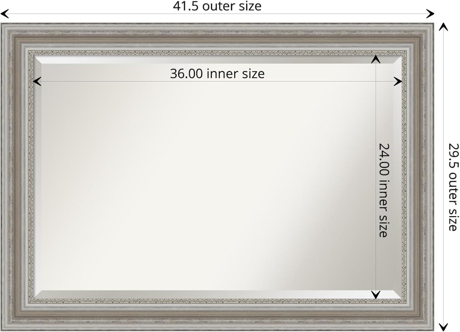 Amanti Art 42" x 30" Parlor Framed Bathroom Vanity Wall Mirror Silver: Modern Style, Beveled Glass, Wood Frame, Wall Mounted