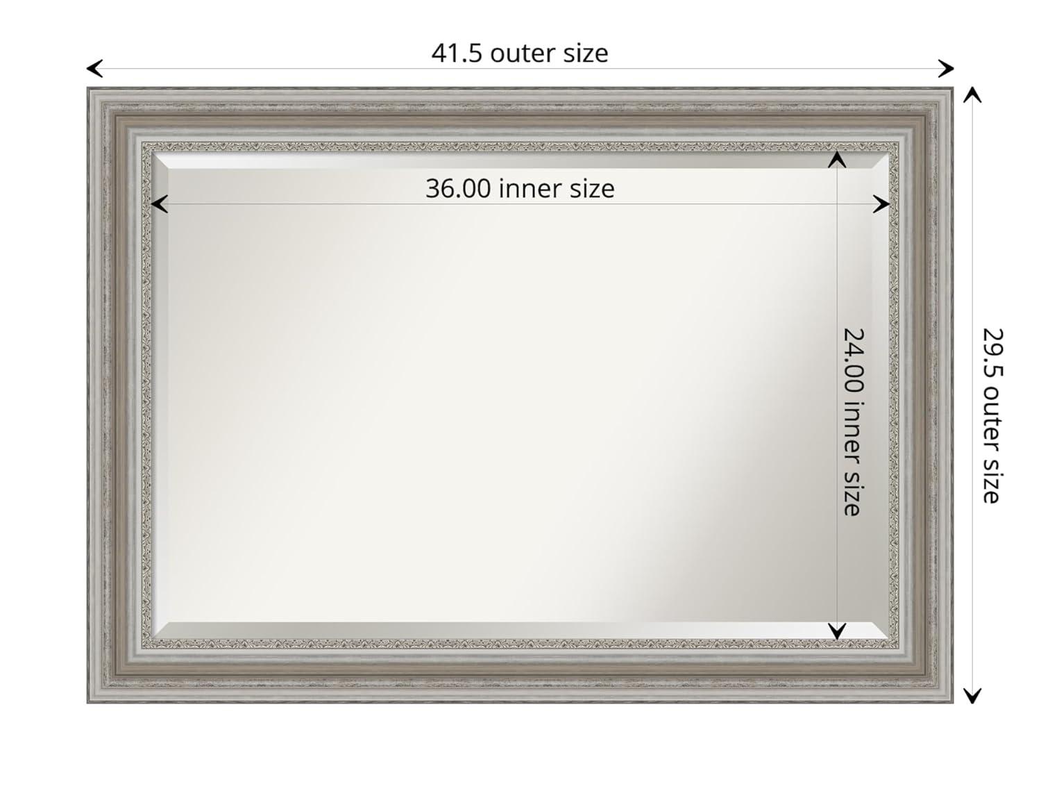 Amanti Art 42" x 30" Parlor Framed Bathroom Vanity Wall Mirror Silver: Modern Style, Beveled Glass, Wood Frame, Wall Mounted