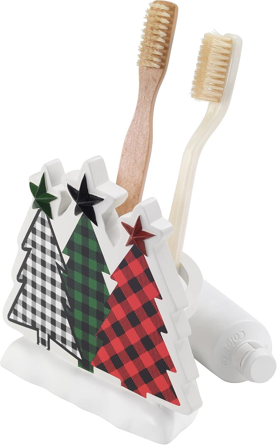 Festive Plaid Christmas Tree Resin Toothbrush Holder