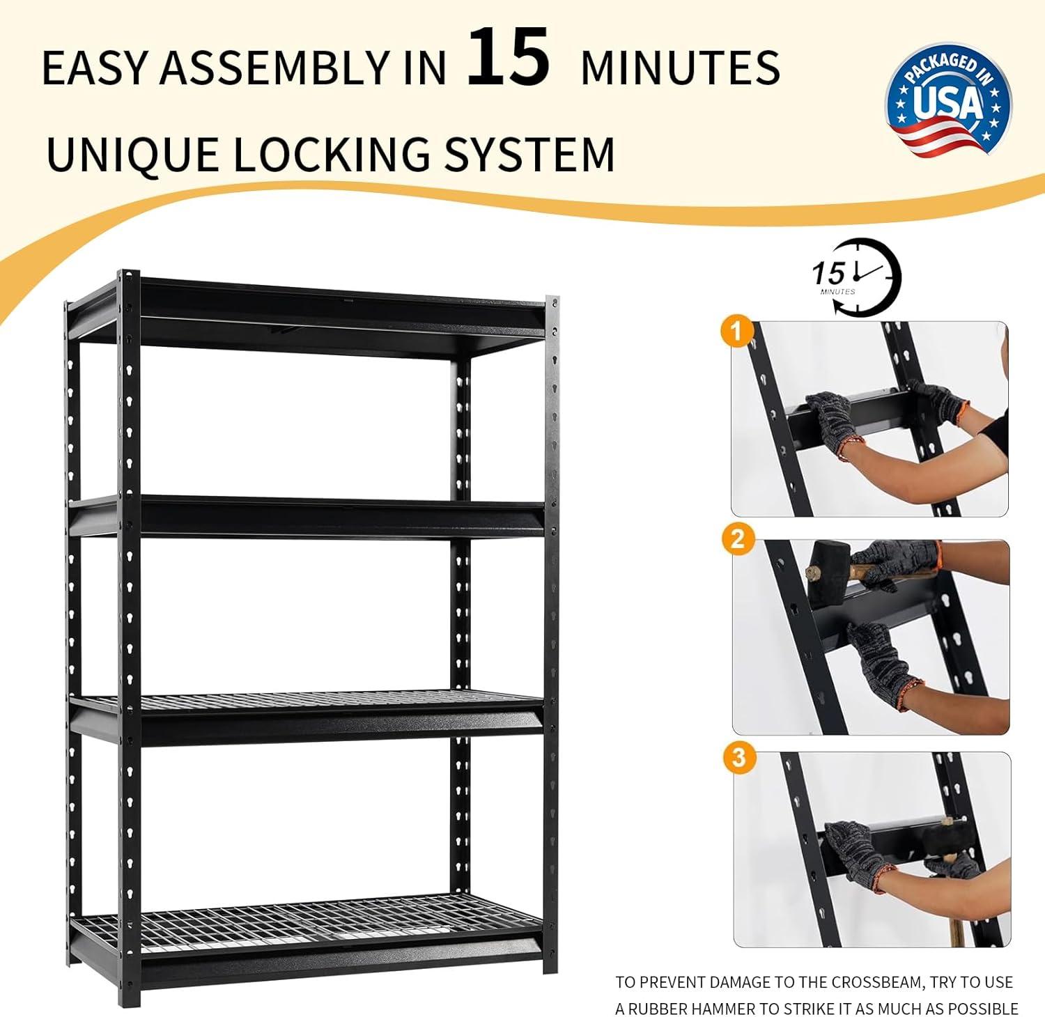 Shungtong Atlas 12000LBS Garage Storage Shelves, 48"W Heavy Duty Metal Industrial Shelves, 4 Tier Adjustable Storage Rack for Warehouse Shop Basement,48"W x 24"D x 72"H, Black