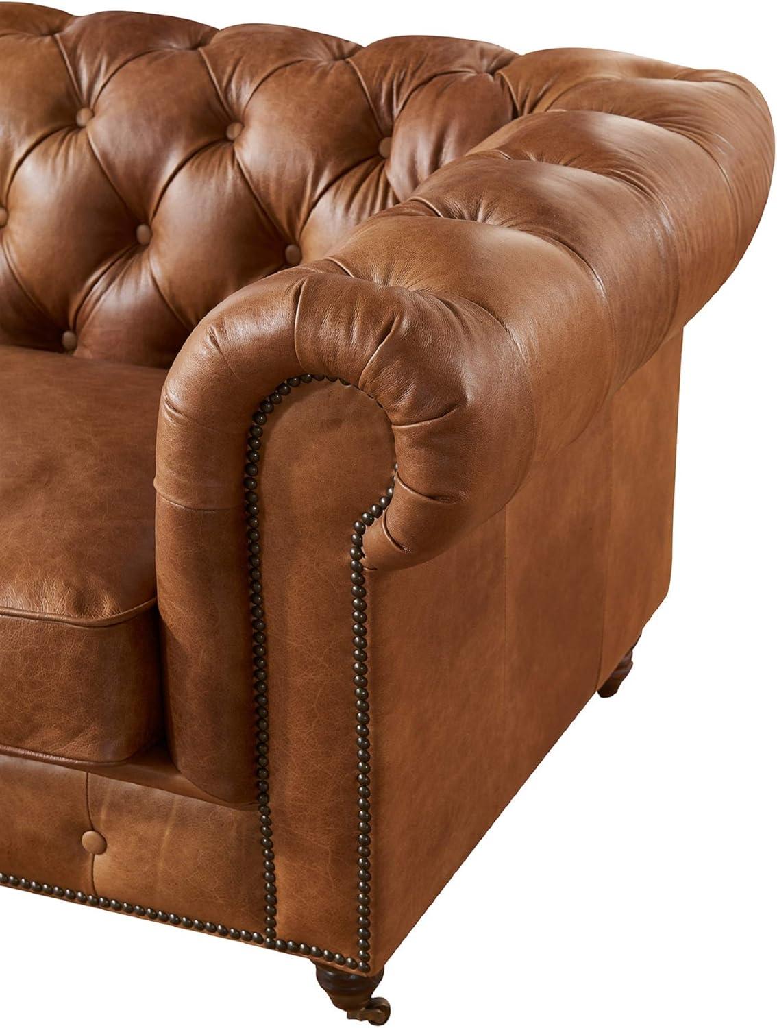 Crafters and Weavers Craftsman Mission Leather Arm Chair in Light Chestnut