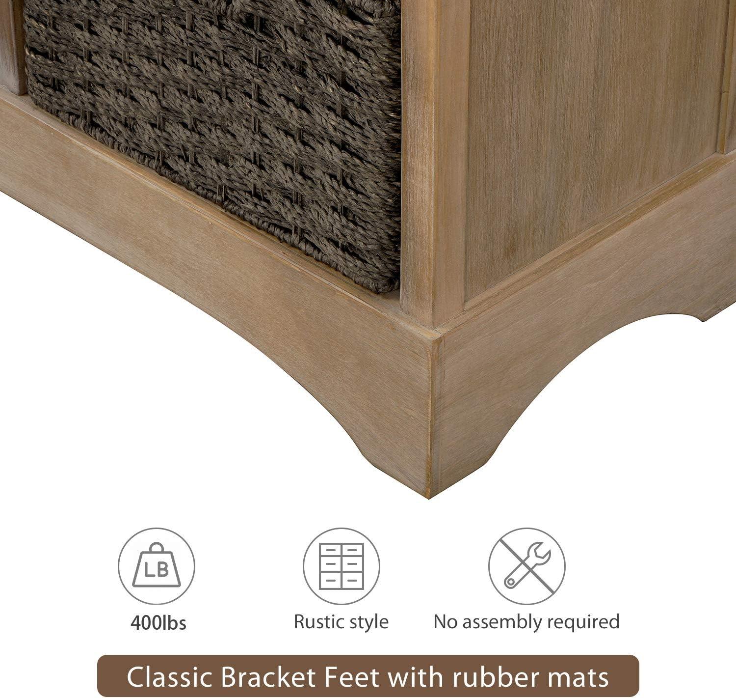 White Washed Rustic Storage Cabinet with 2-Drawers and 4-Classic Fabric Basket