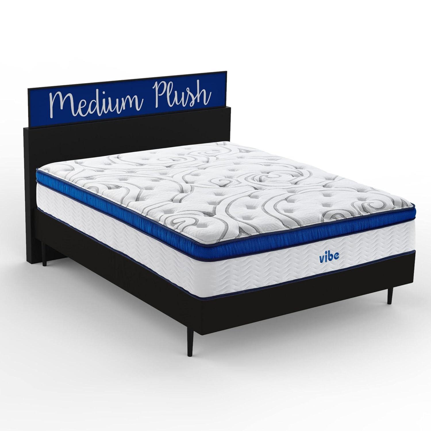 Vibe Quilted Hybrid Mattress, 12-Inch Innerspring and Pillow Top Gel Memory Foam Mattress, CertiPUR-US Certified Bed in a Box, Full