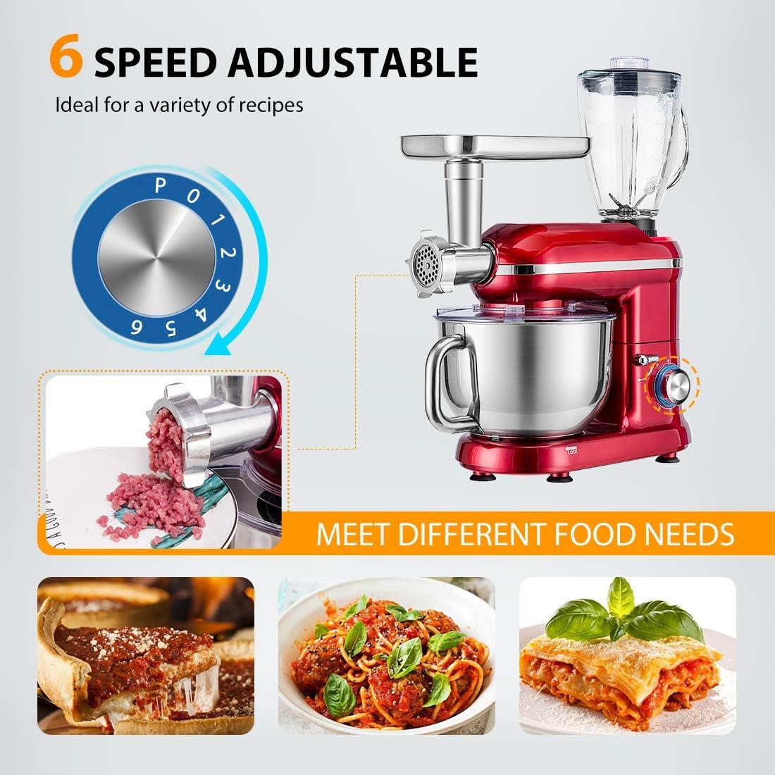 6 QT. 6 Speed 3 in 1 Multifunctional Stand Mixer with Meat Grinder and Juice Blender