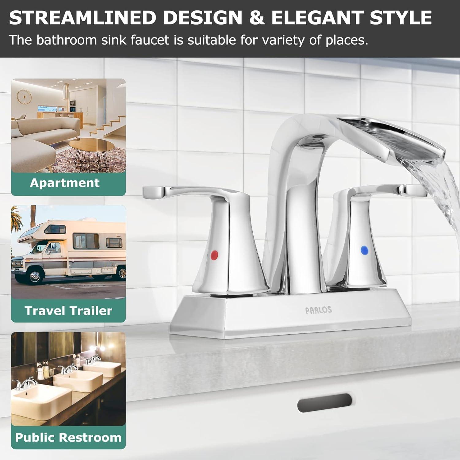 Doris Waterfall Centerset 2-handle Bathroom Faucet with Drain Assembly