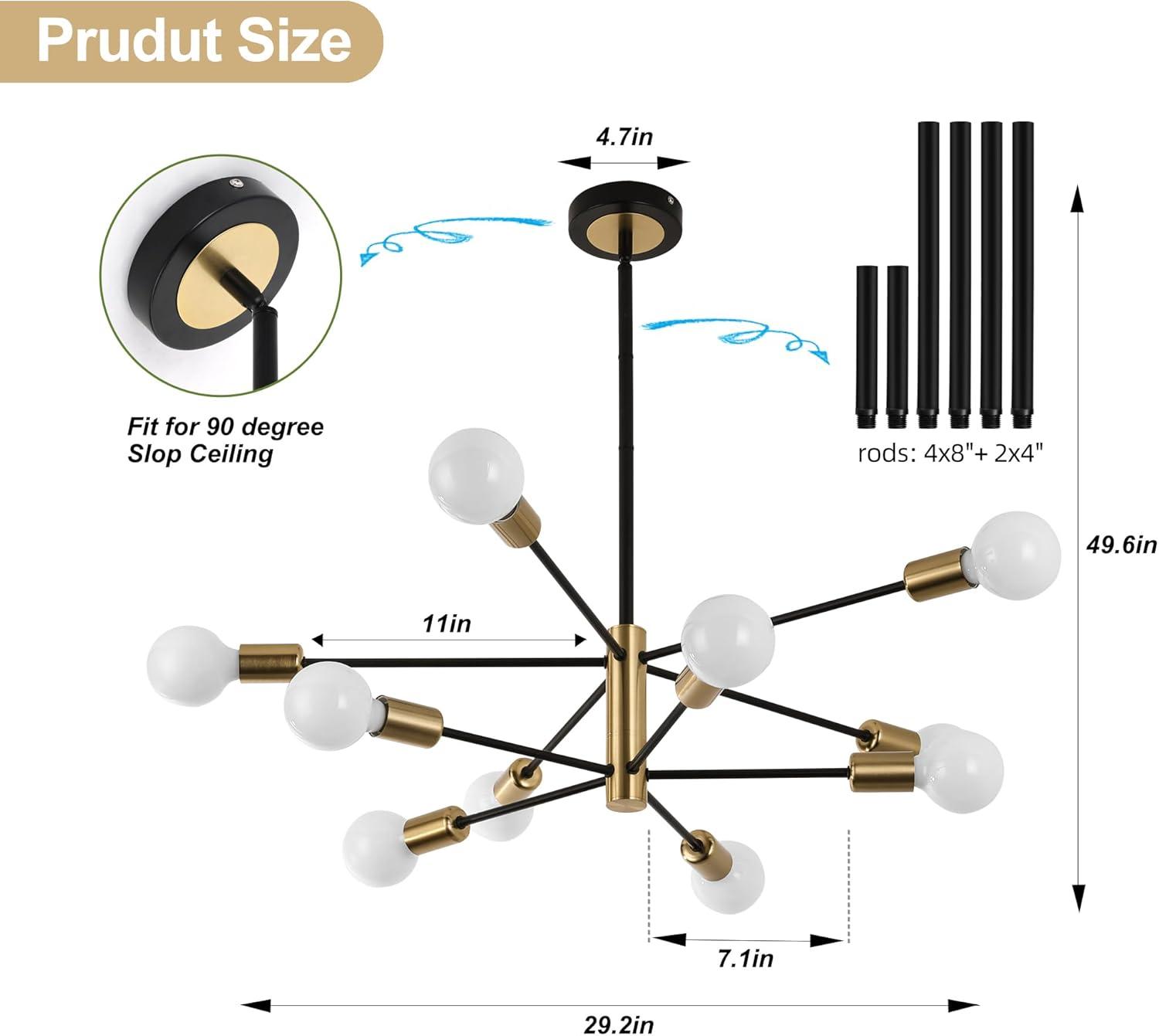 Black and Gold Metal 10-Light Sputnik Chandelier