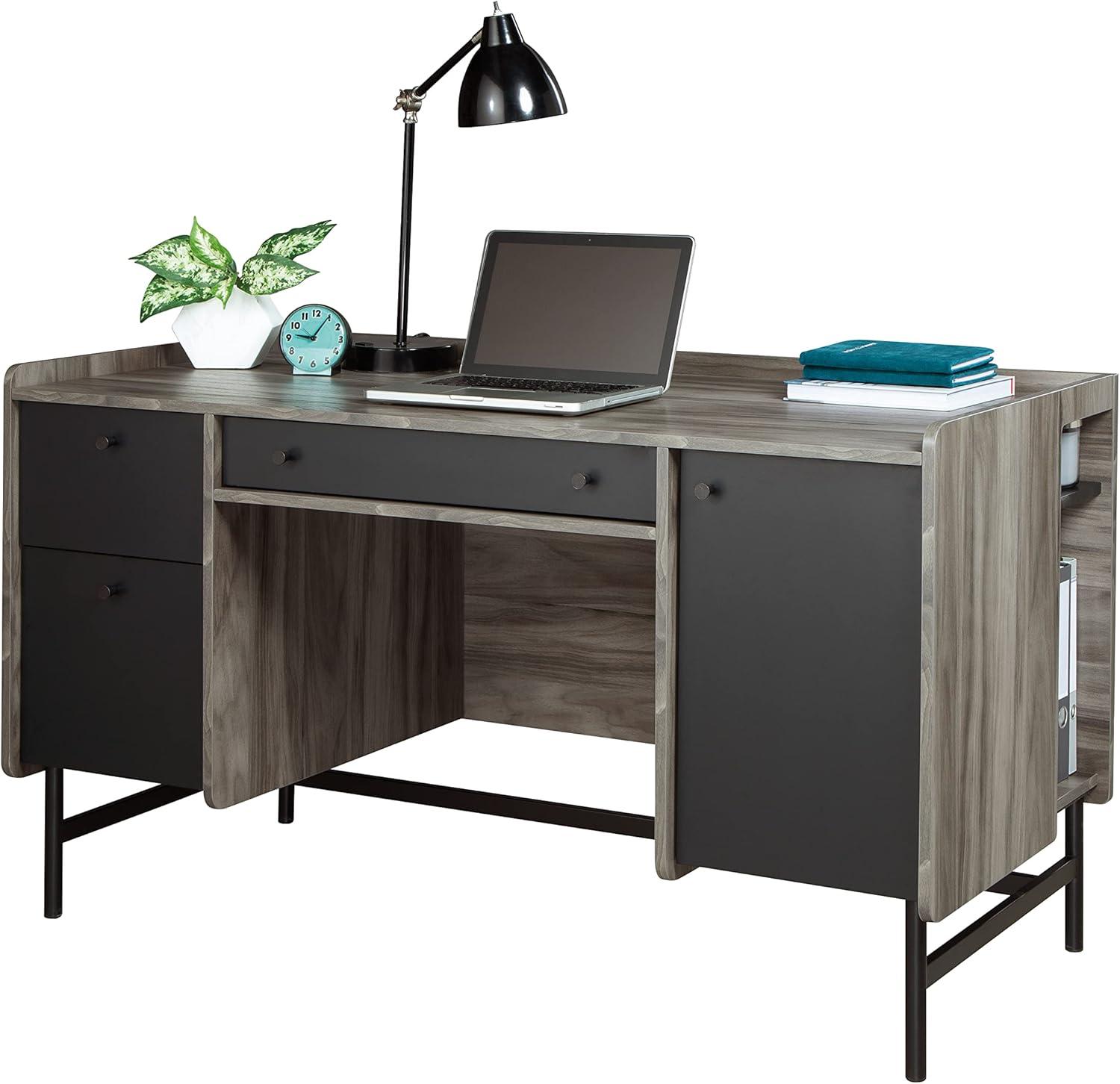 Sauder Harvey Park Double Pedestal Home Office Desk with Storage, Jet Acacia Finish