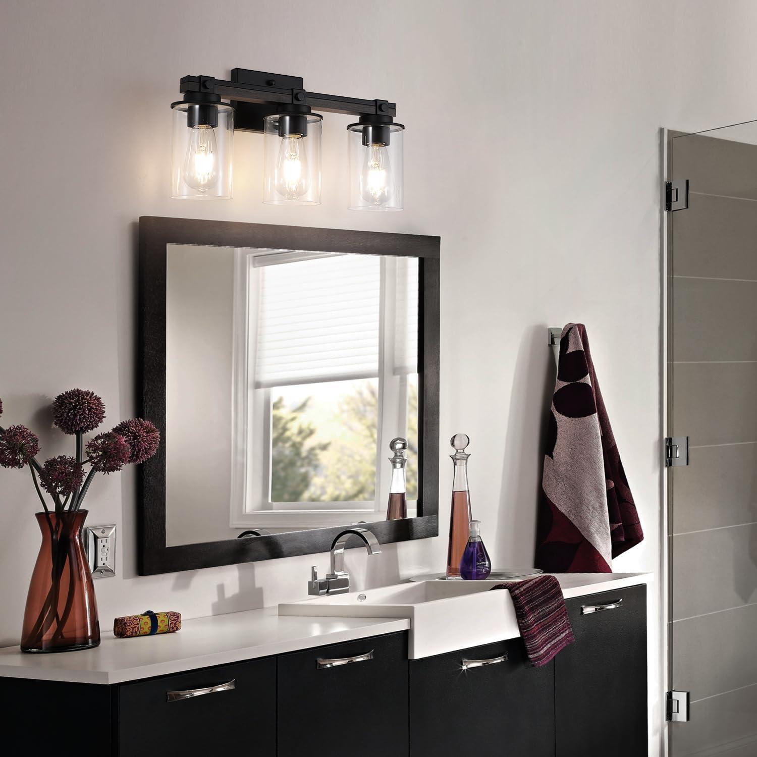 Modern Black Vanity Light with Clear Glass Shades