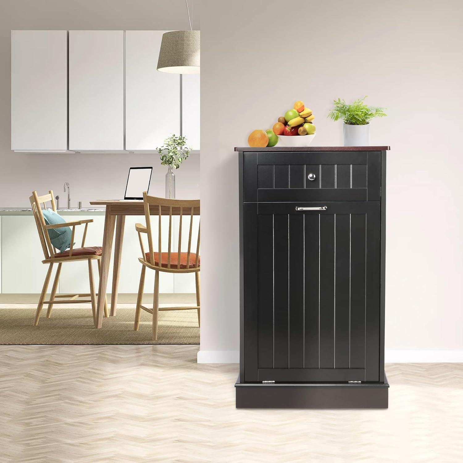 Alaulm 10 Gallons Tilt out Trash Can Cabinet with Drawer, Freestanding Kitchen Trash Can Cabinet (Not Include Trash Can)