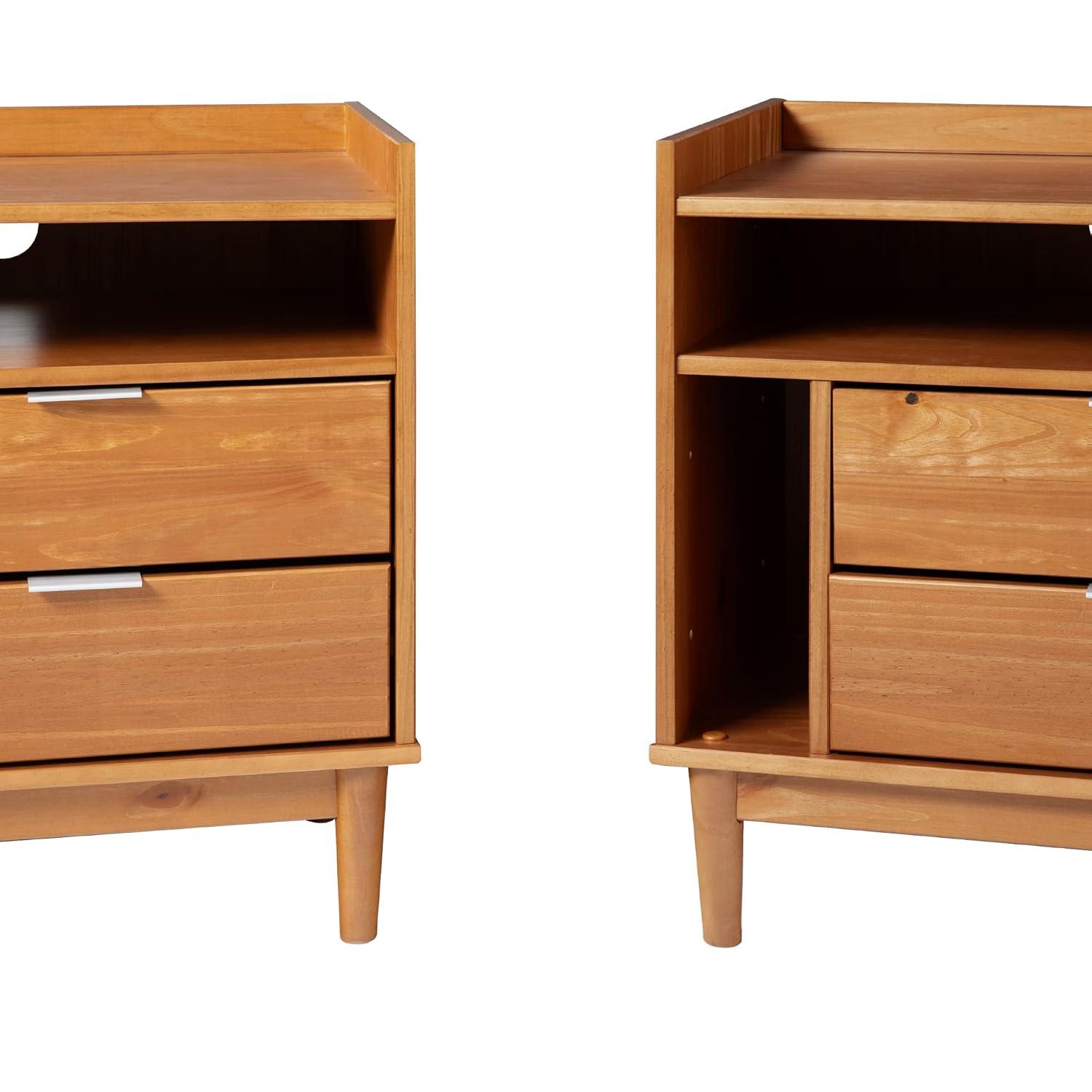 25" Solid Wood 2-Drawer Night Stand with Gallery - 2PK - Caramel