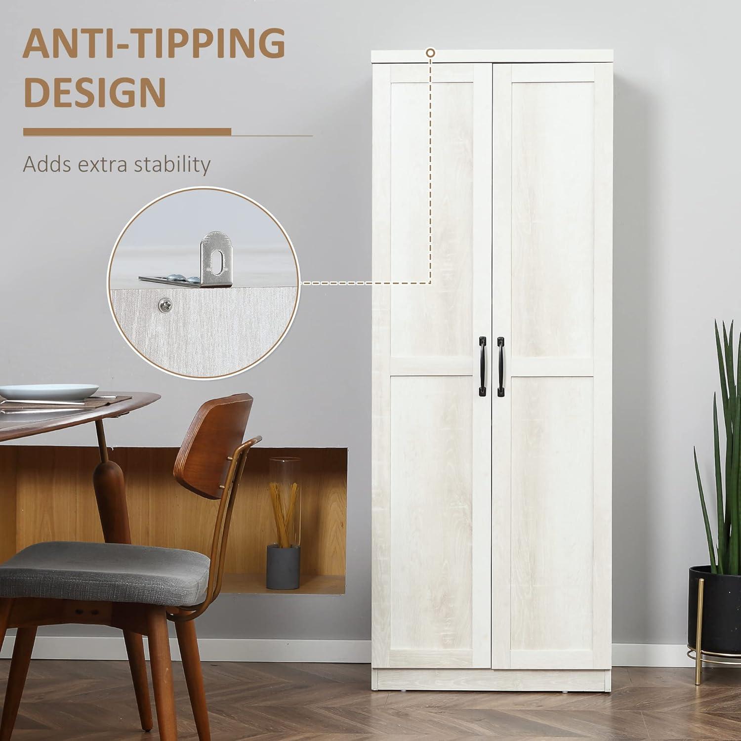 Resenkos Kitchen Pantry,63" 2-Door Kitchen Pantry, Freestanding Storage Cabinet with 5-tier Shelving and 2 Adjustable Shelves, Antique White