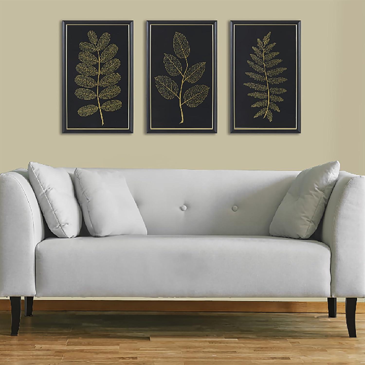 Gilded Nature Gold Metallic Leaf Glass Framed Wall Art Set