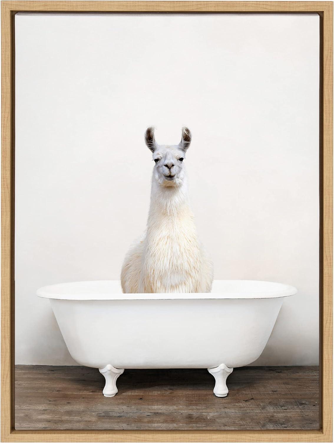 18" x 24" Sylvie Alpaca in The Tub Color Framed Canvas by Amy Peterson - Kate & Laurel All Things Decor