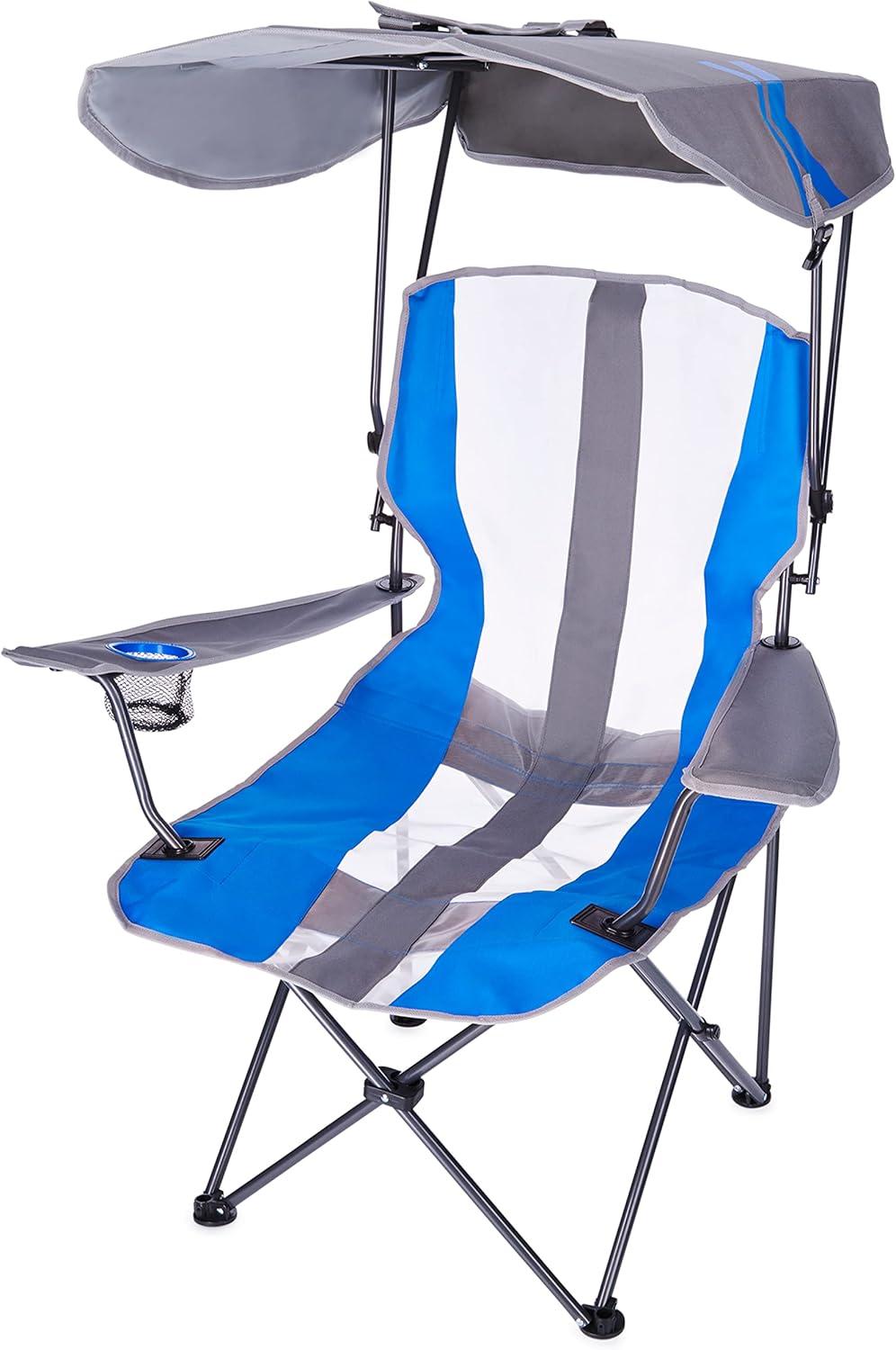 Blue and Grey Foldable Canopy Camping Chair with Alloy Steel Frame