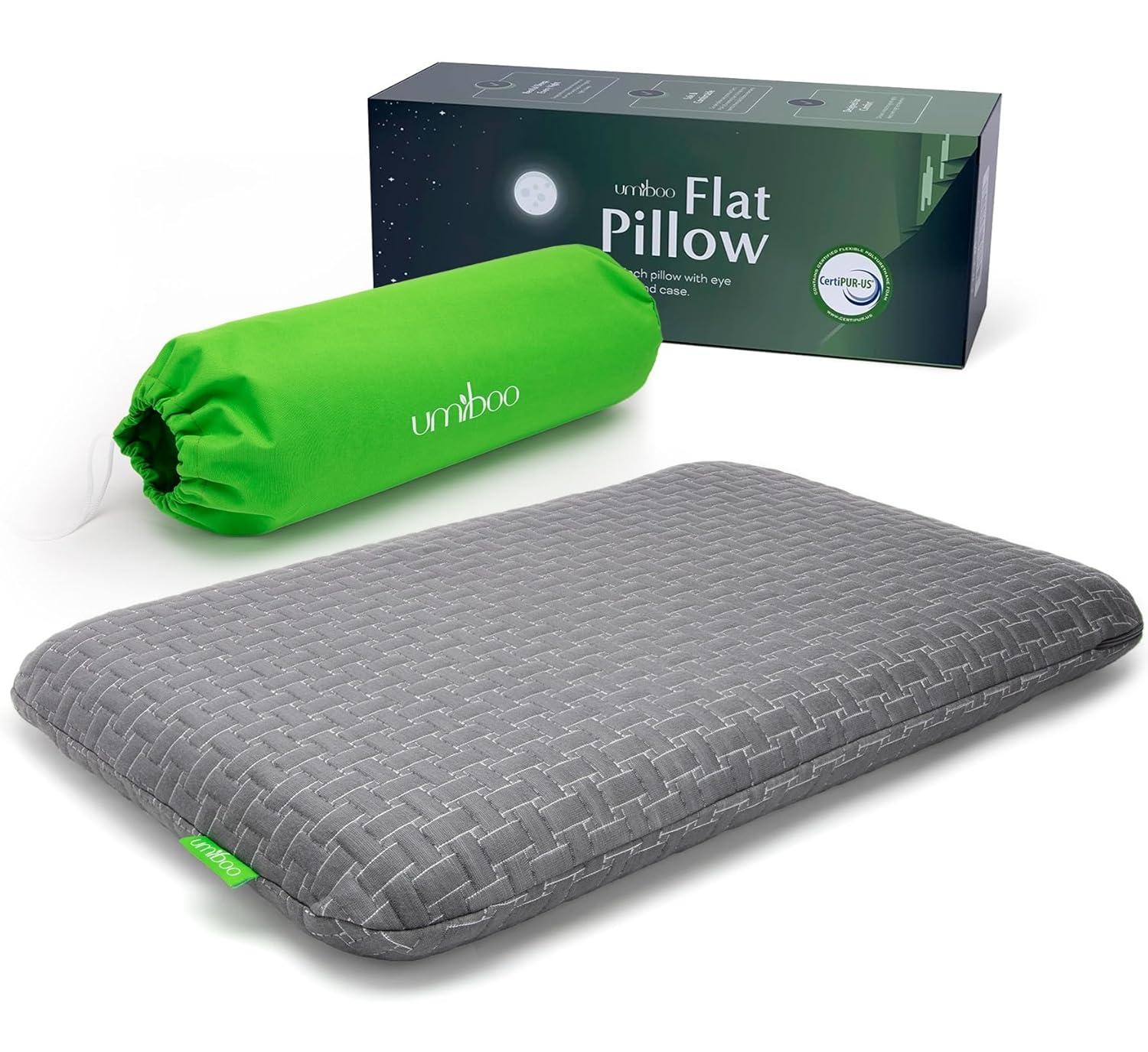 Umiboo by Focus Thin 2.5-Inch Memory Foam Pillow for Stomach and Back Sleepers 2-Pack (Gray)