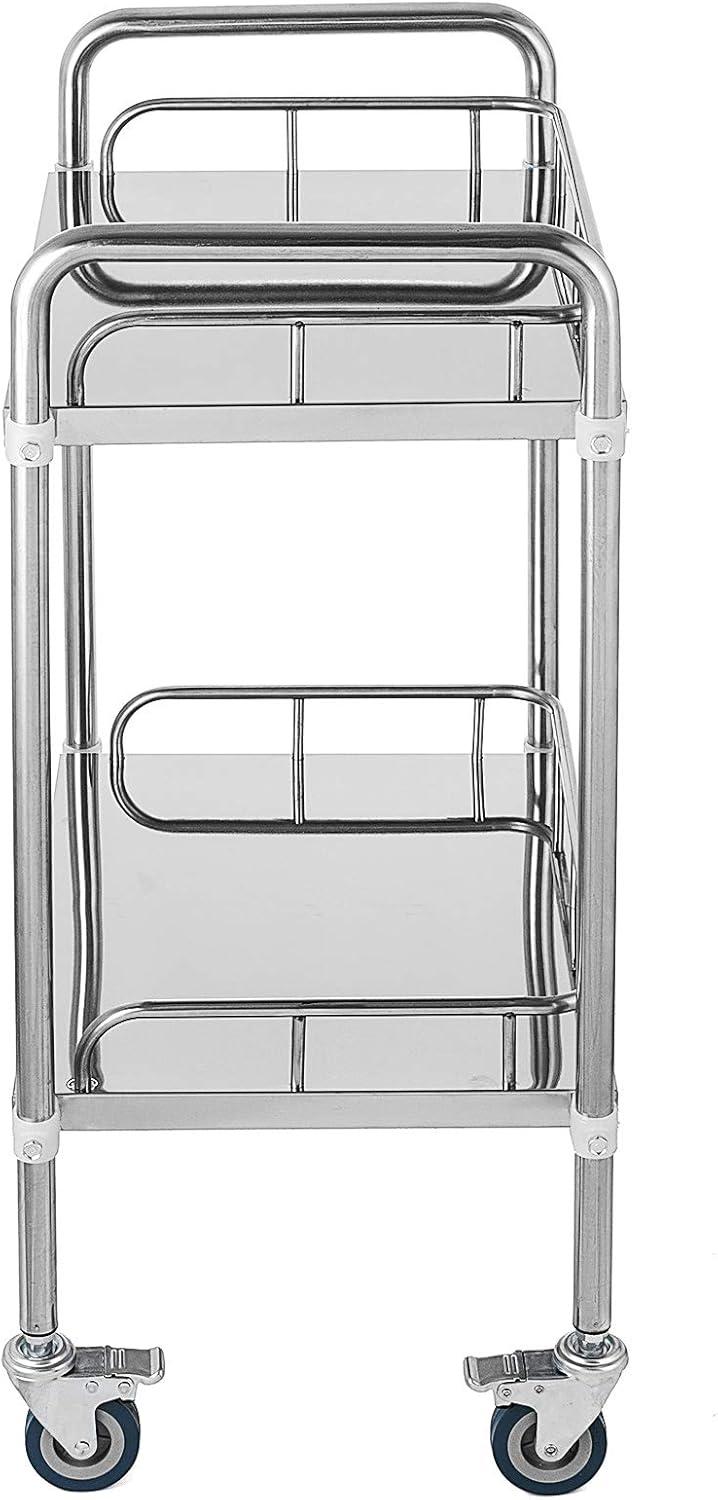 VEVOR Lab Rolling Cart, 2-Shelf Stainless Steel Rolling Cart, Lab Serving Cart with Swivel Casters, Dental Utility Cart for Clinic, Lab, Hospital, Salon, 15.16"x21.57"x34.06"