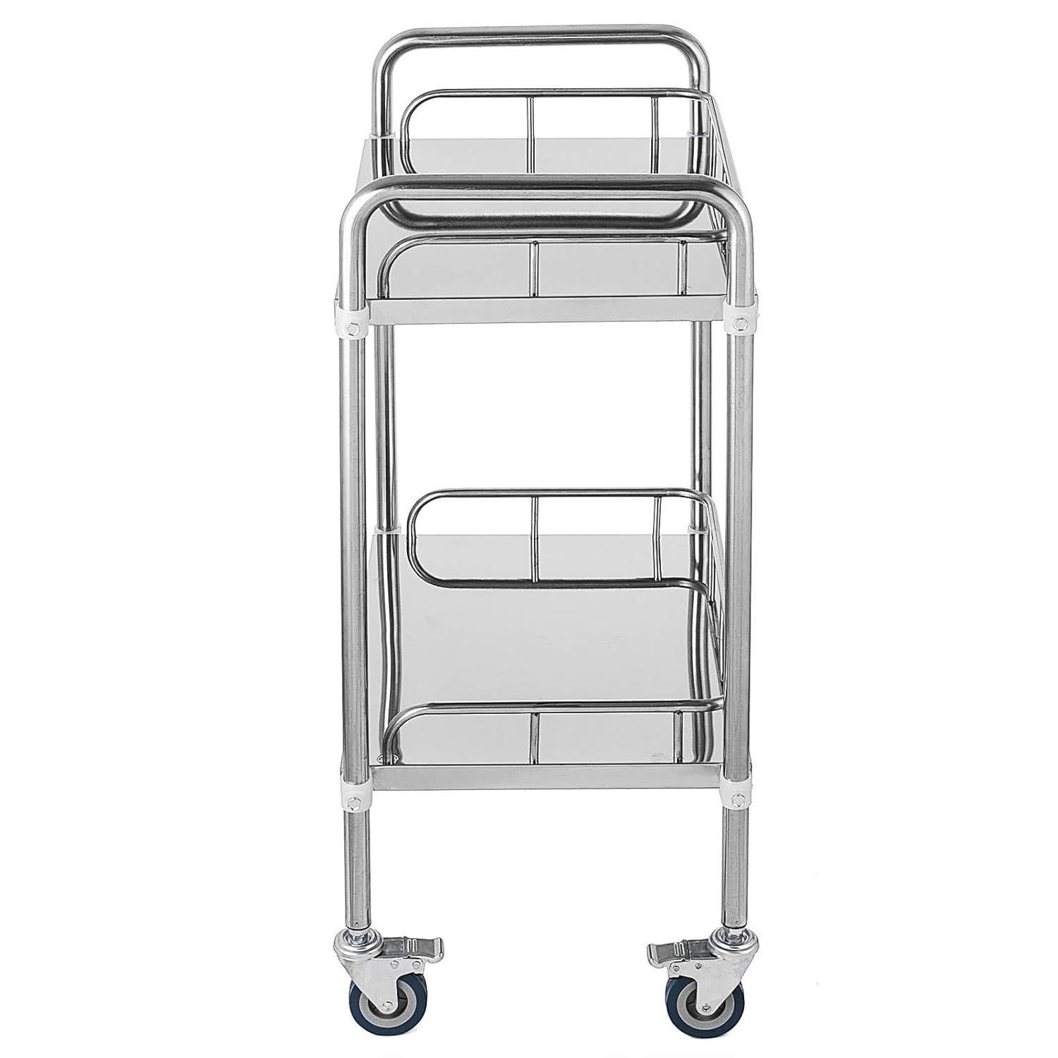 VEVOR Lab Rolling Cart, 2-Shelf Stainless Steel Rolling Cart, Lab Serving Cart with Swivel Casters, Dental Utility Cart for Clinic, Lab, Hospital, Salon, 15.16"x21.57"x34.06"