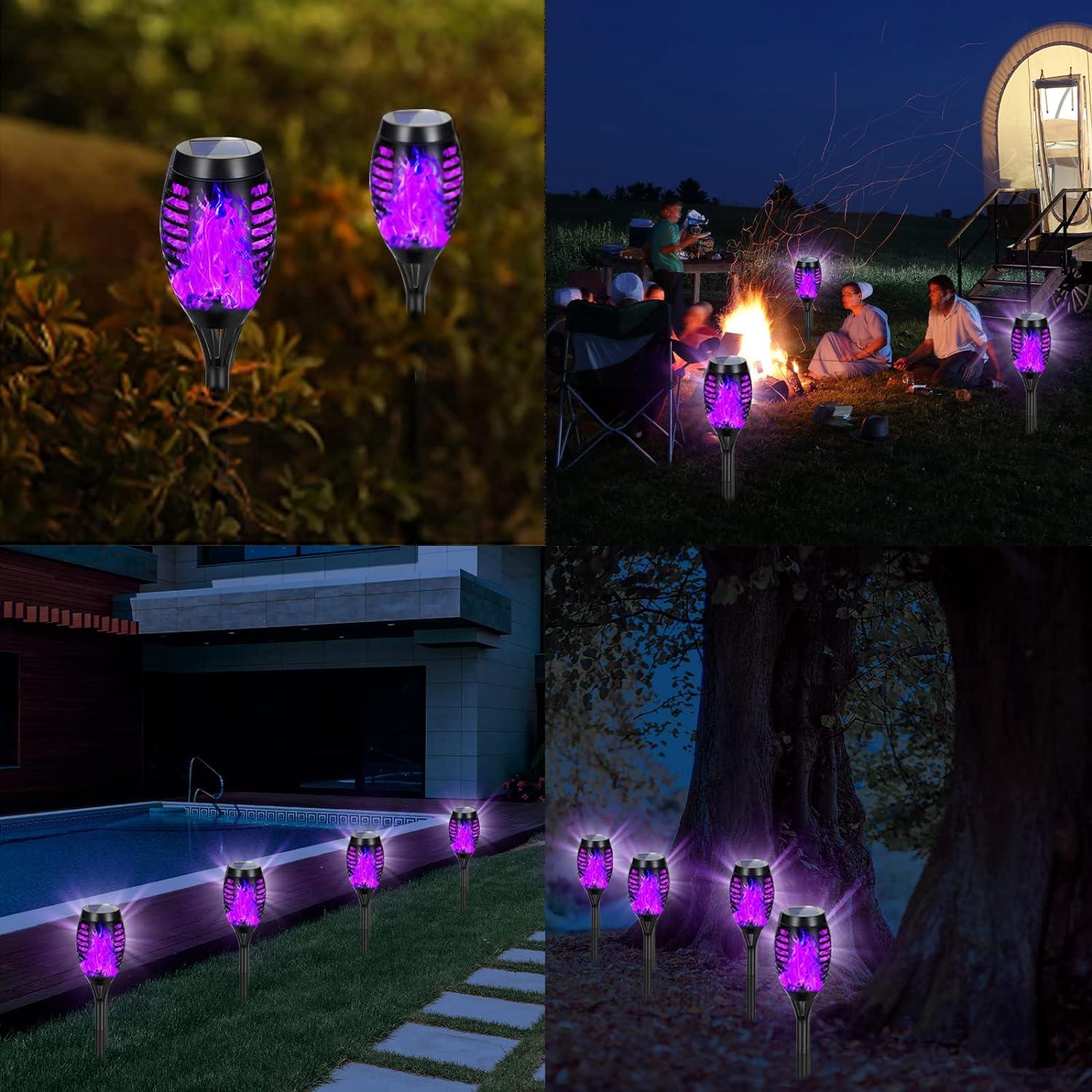 8-Pack Purple Flame Solar LED Pathway Lights