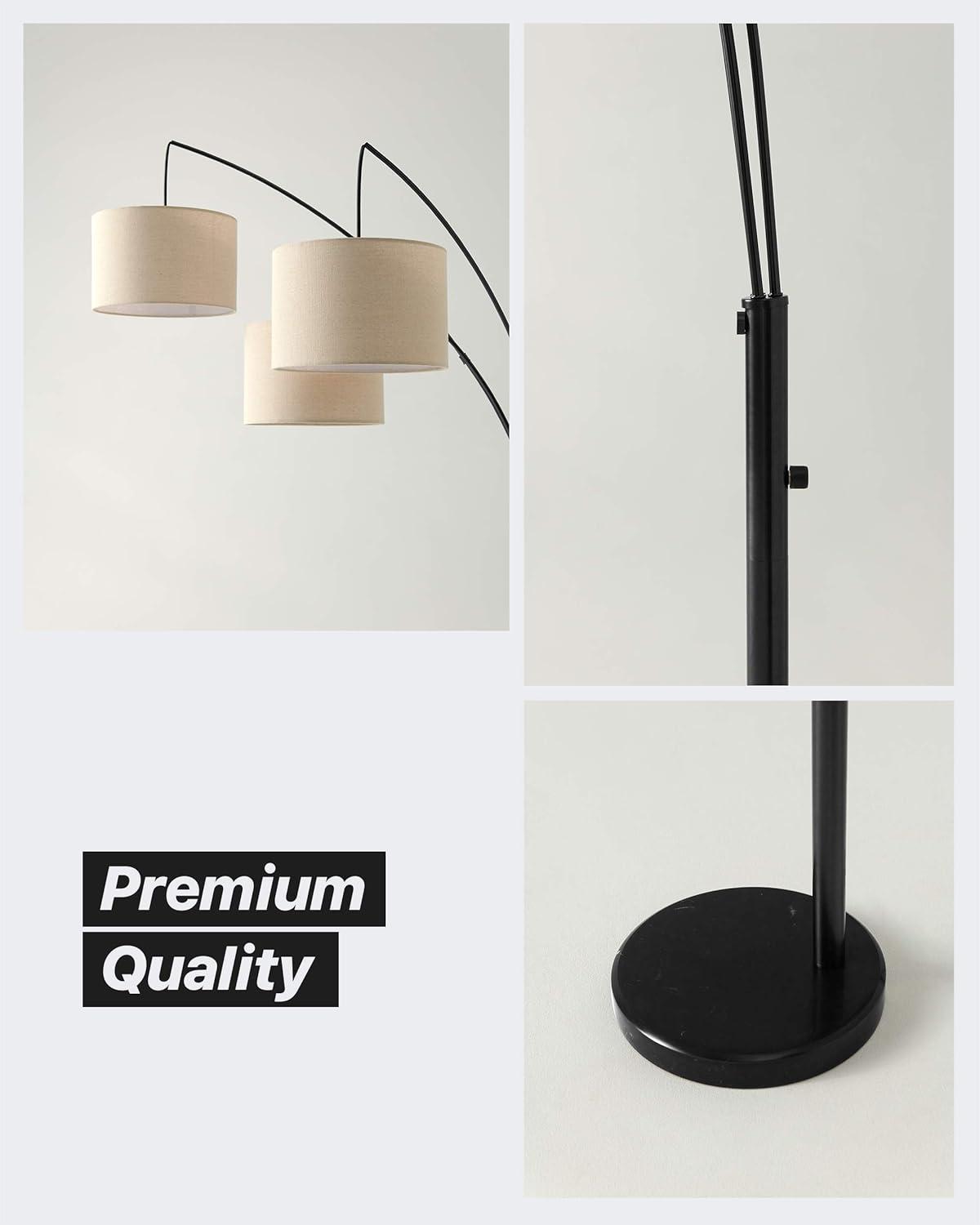 Trilage 84 in. Mid-Century Modern 3-Light Adjustable LED Floor Lamp with 3 Fabric Drum Shades