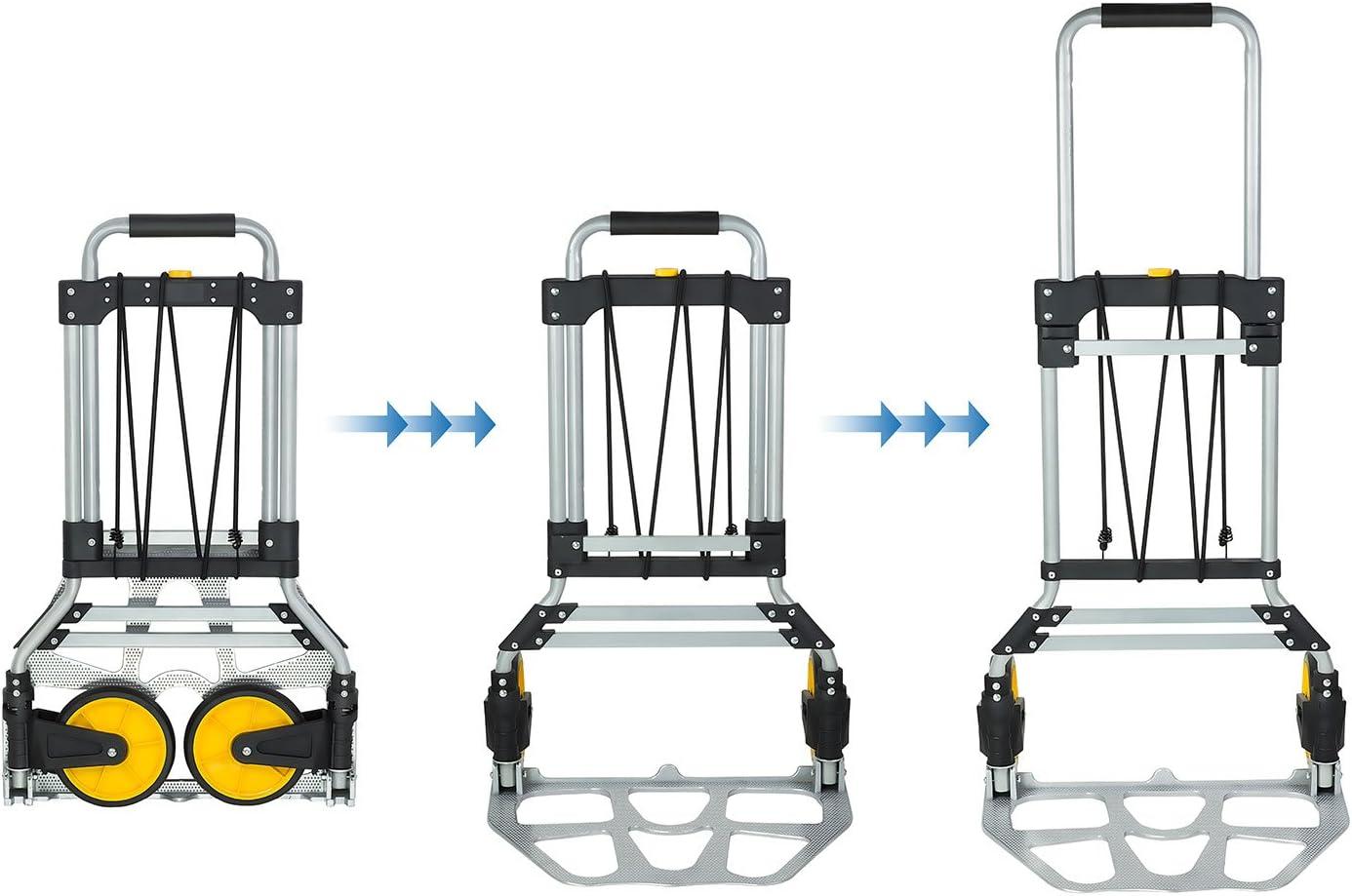 Mount-It! Folding Hand Truck and Dolly, 264 Lb Capacity Heavy-Duty Luggage Trolley Cart With Telescoping Handle and Rubber Wheels