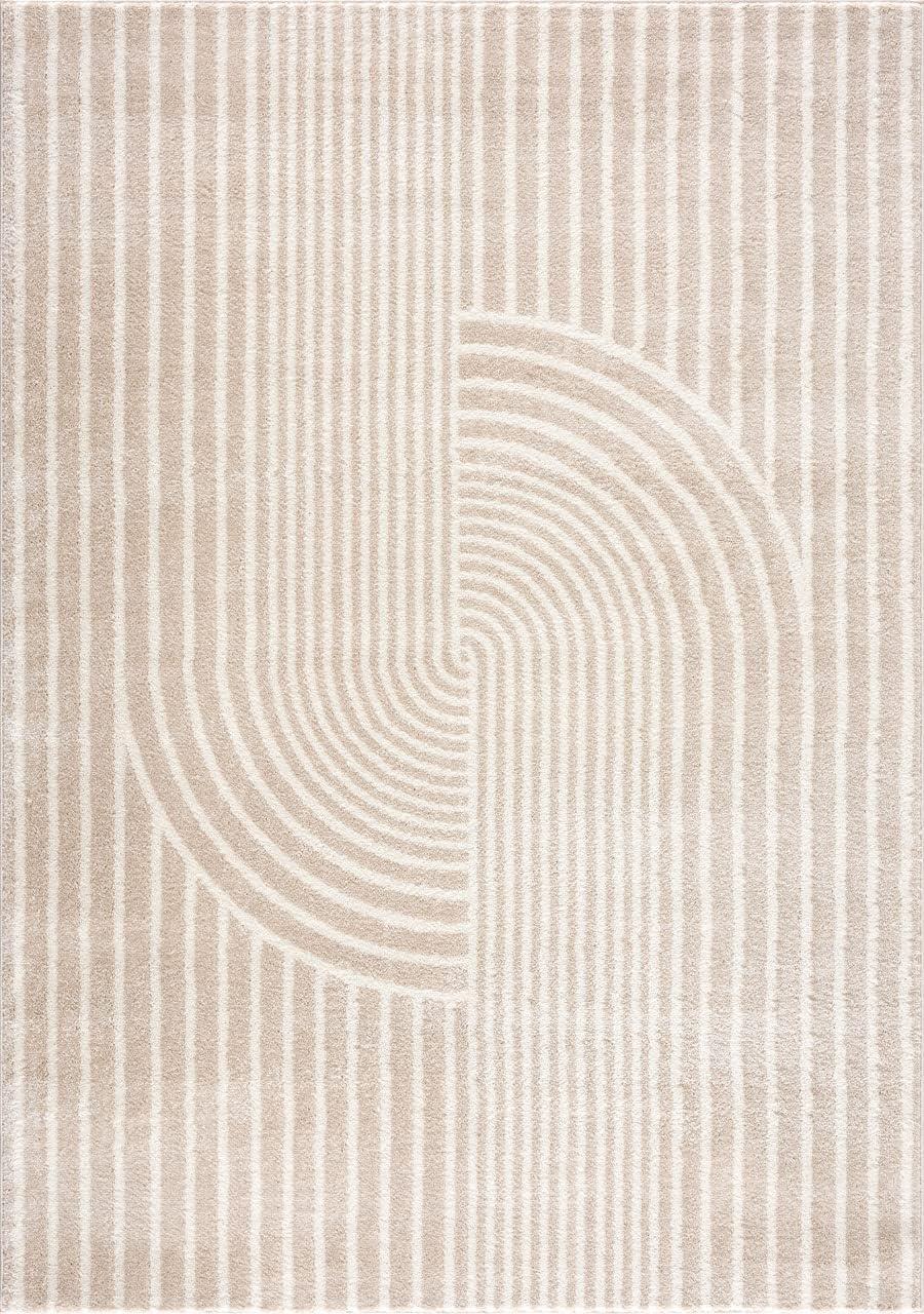 Ivory and Beige Abstract Synthetic Area Rug