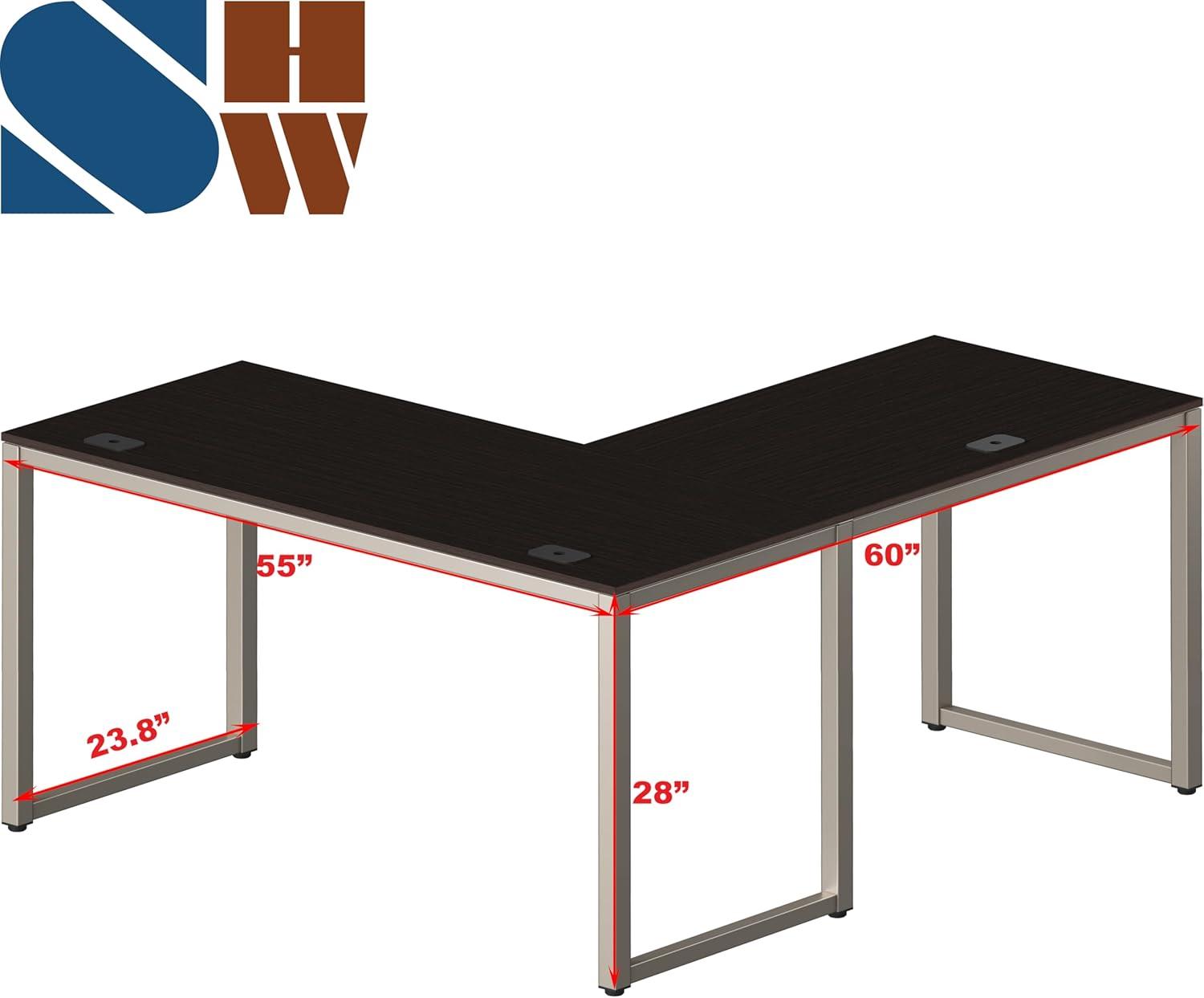 SHW Commercial-Grade L Shaped 55" x 60" Corner Office Computer Desk, Espresso