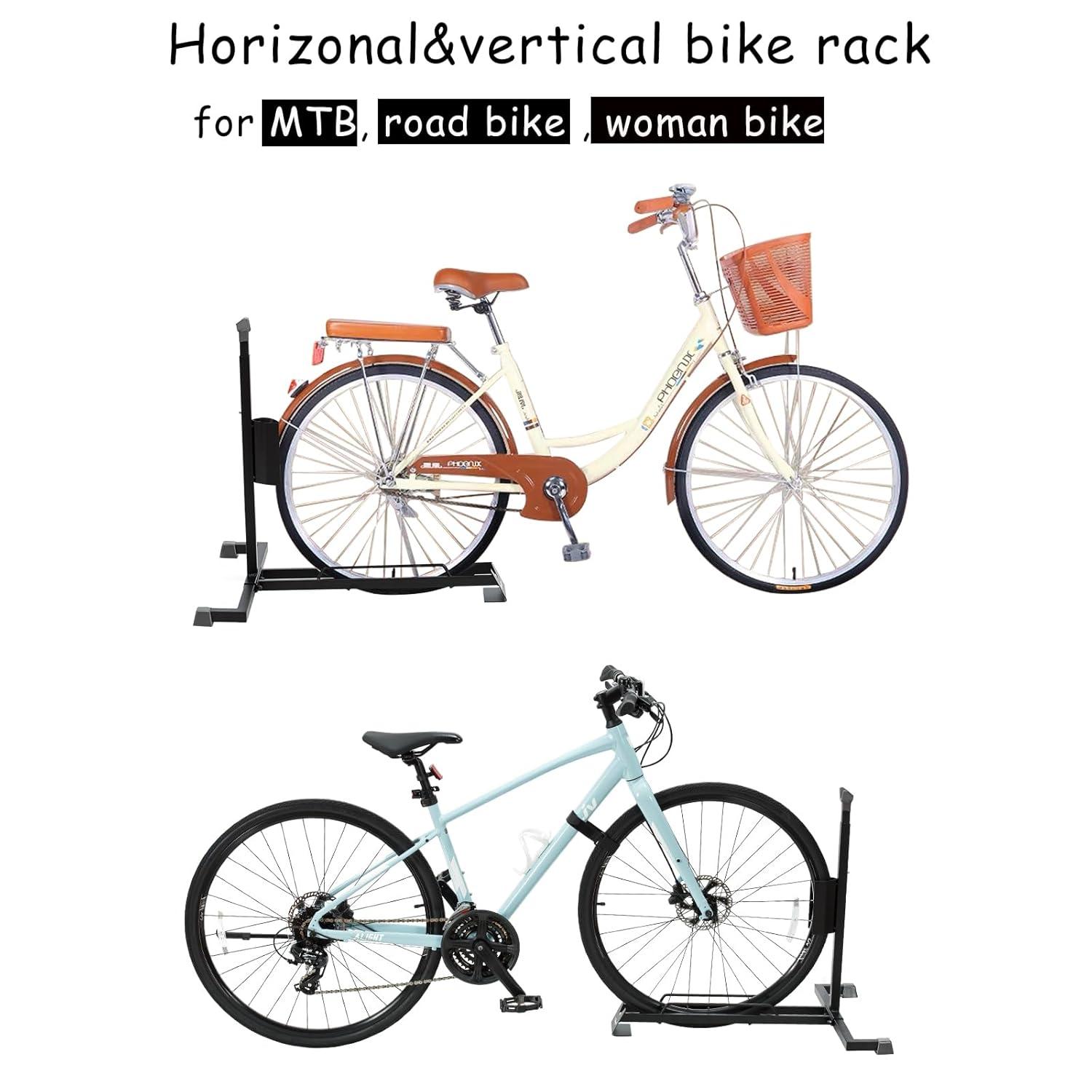 YueTong Heavy Duty Bike Stand - Vertical & Horizontal Storage, Upright Bicycle Stand for Indoor & Garage, Suits MTB, Road & E-bike (2 Pack)