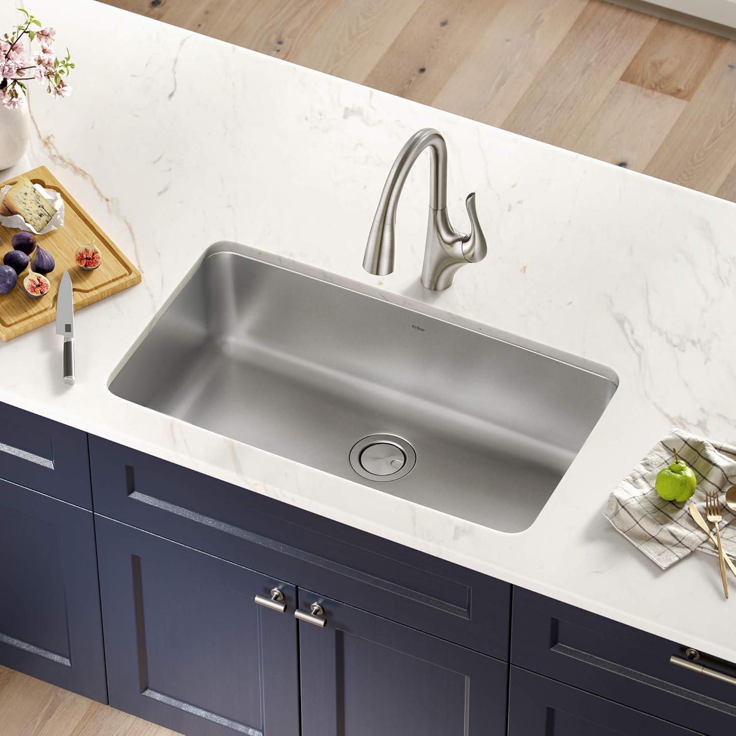 Dex™️ Series KRAUS 33" L Undermount 16 Gauge Stainless Steel Single Bowl Kitchen Sink