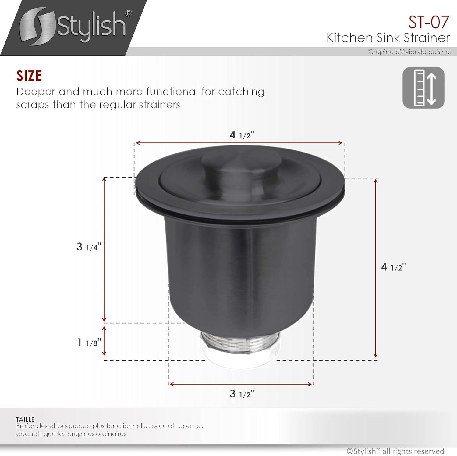 STYLISH 3.5 inch Kitchen Sink Deep Strainer with Removable Basket