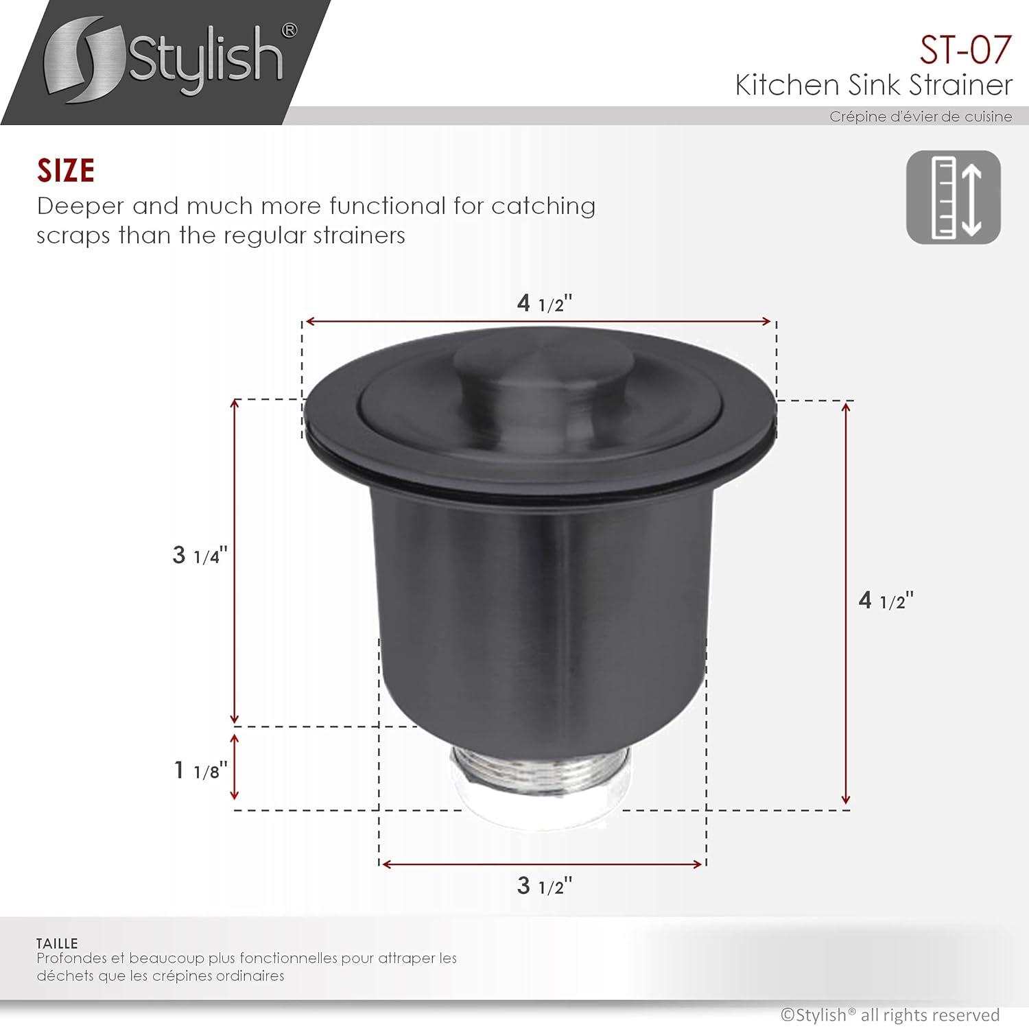 STYLISH 3.5 inch Kitchen Sink Deep Strainer with Removable Basket