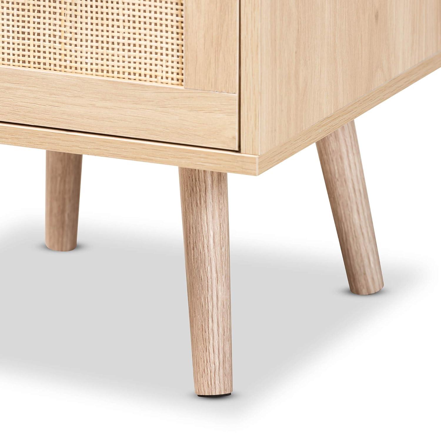 Baird Wood and Rattan 2 Drawer Nightstand Brown - Baxton Studio: Bohemian Style, Gold Tone Handles