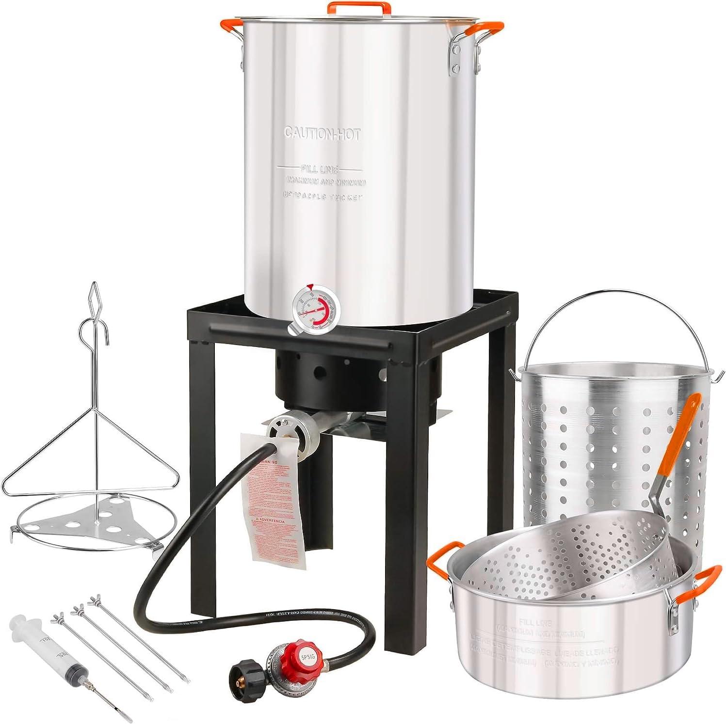 Heavy Duty Steel Frame Outdoor Turkey and Seafood Fryer Kit with Aluminum Pots