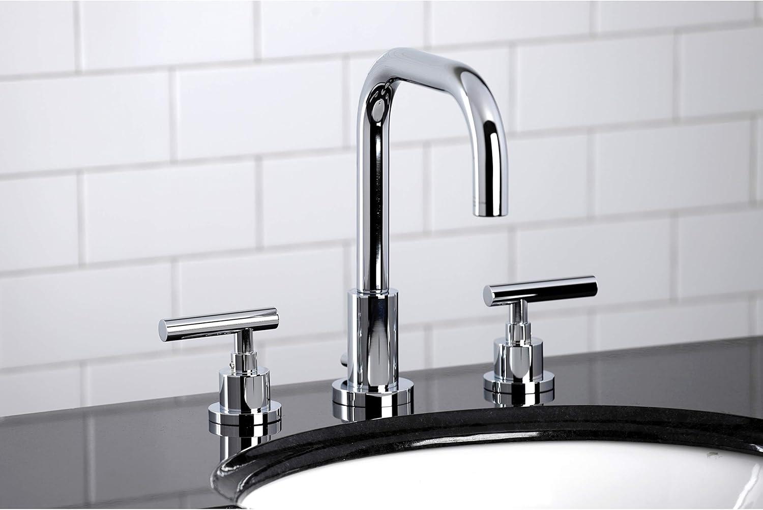 Kingston Brass Manhattan Two-Handle 3-Hole Deck Mount Widespread Bathroom Faucet with Brass Pop-Up Drain