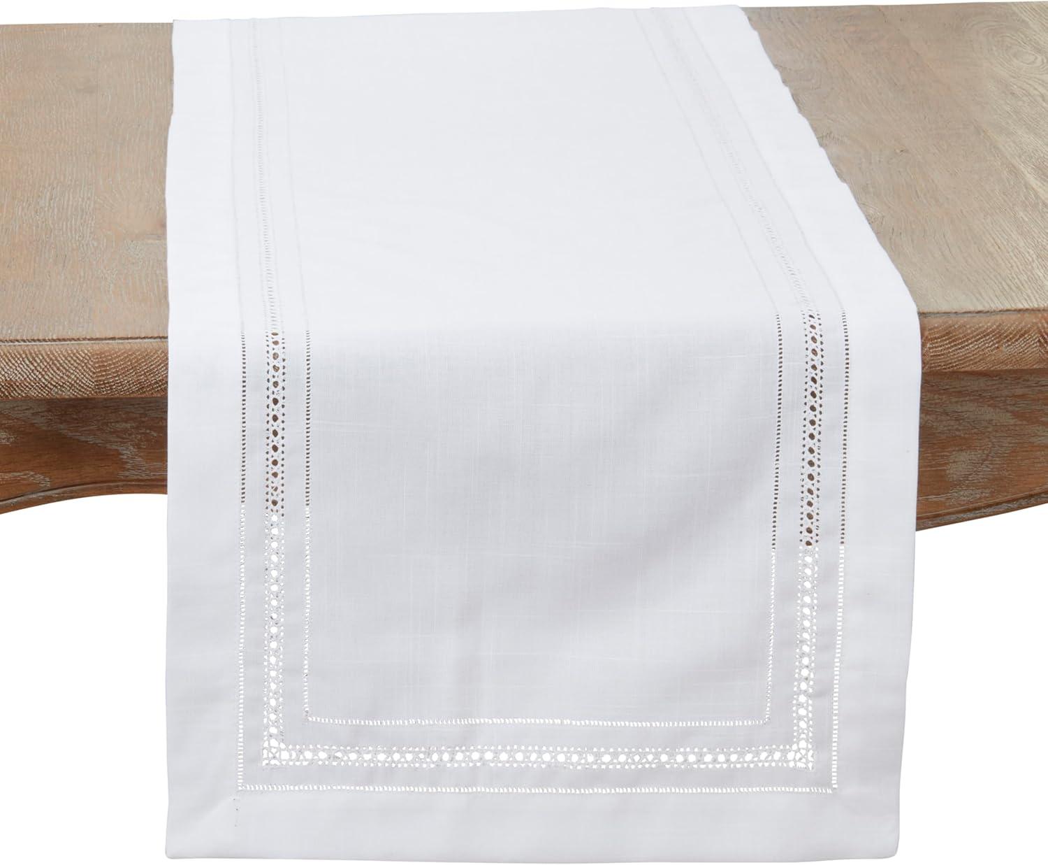 White Hemstitch Polyester Rectangle Table Runner