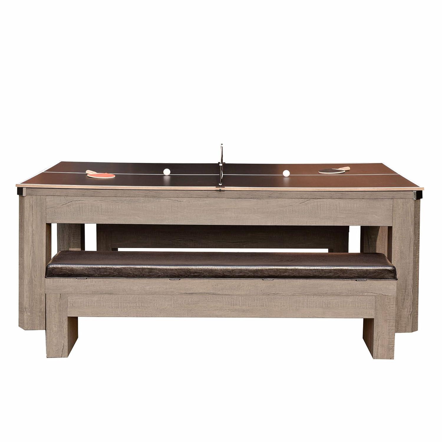 Hathaway Games Hathaway Newport Stylish 7 Ft Multi Game Pool Table Combo with Dining Top and Ping Pong – Includes Benches for Home Storage and Accessories