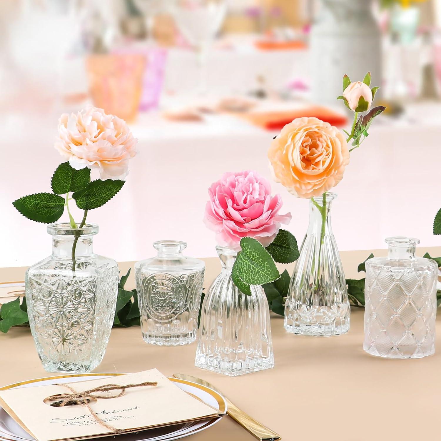 Bud Vases Set of 12, Small Glass Vases for Centerpieces, Small Flower Vases for Centerpieces, Vintage Mini Vase, Clear Bud Vase for Wedding Table Decor