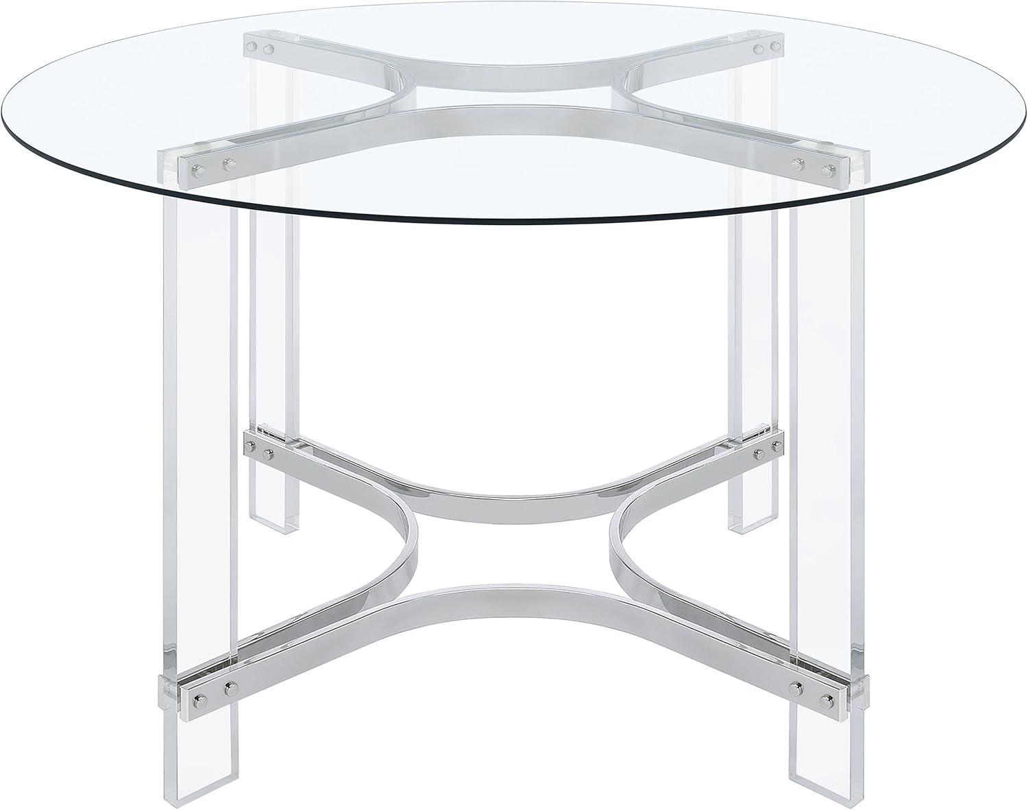 47-Inch Round Glass Top Dining Table with Chrome and Acrylic Base