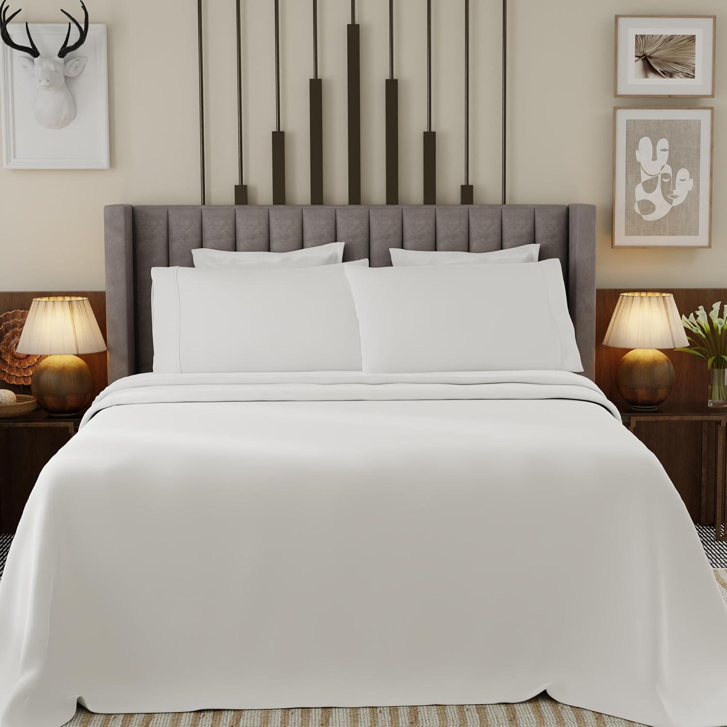 Full White Brushed Cool & Crisp Cotton Blend Percale 4-Piece Sheet Set by Color Sense