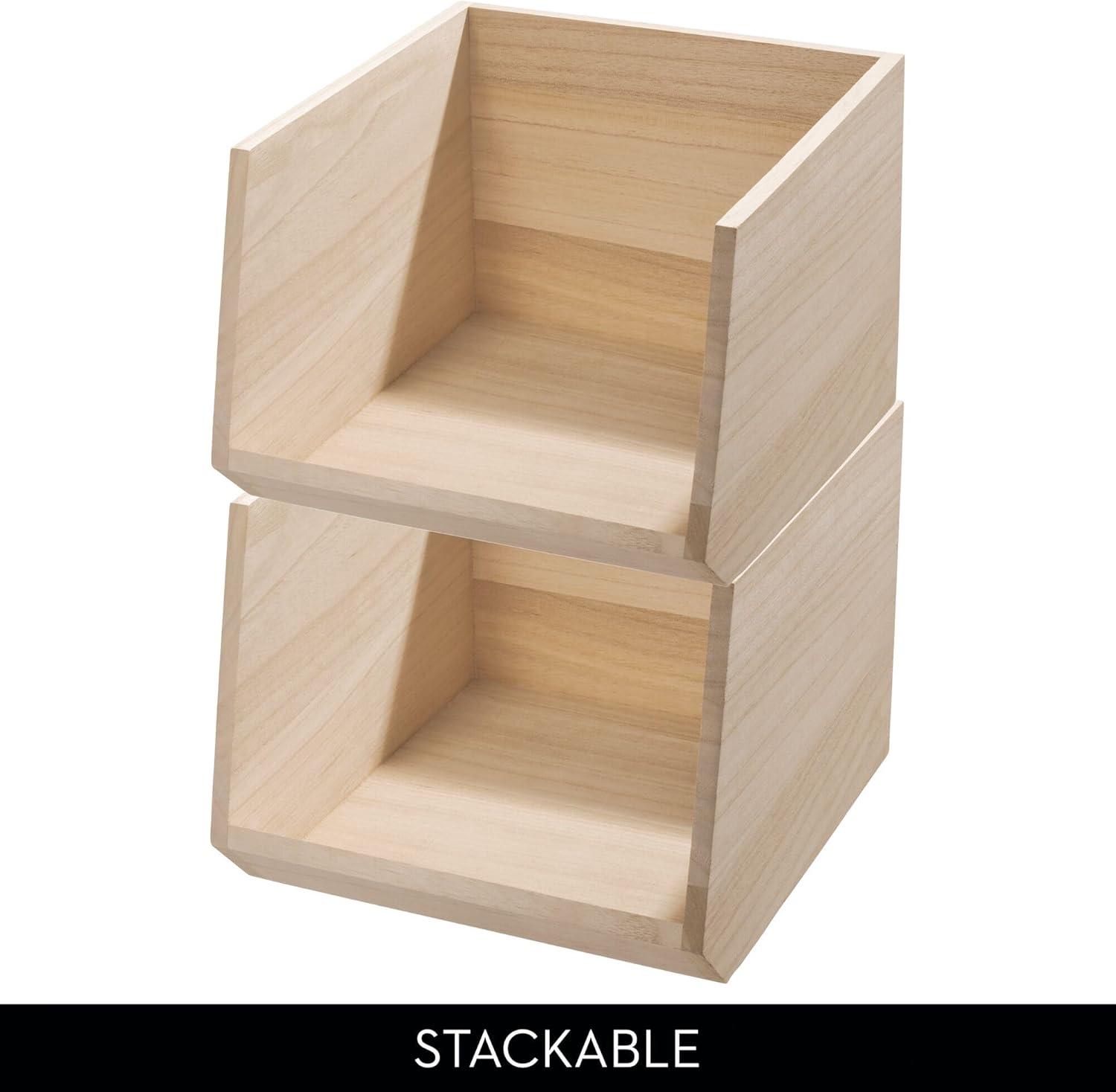 iDesign Renewable Wood Collection in Paulownia Wood Open Front Storage Bin, 11.46" x 8" x 10"