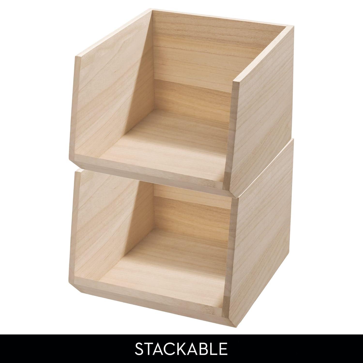 iDesign Renewable Wood Collection in Paulownia Wood Open Front Storage Bin, 11.46" x 8" x 10"