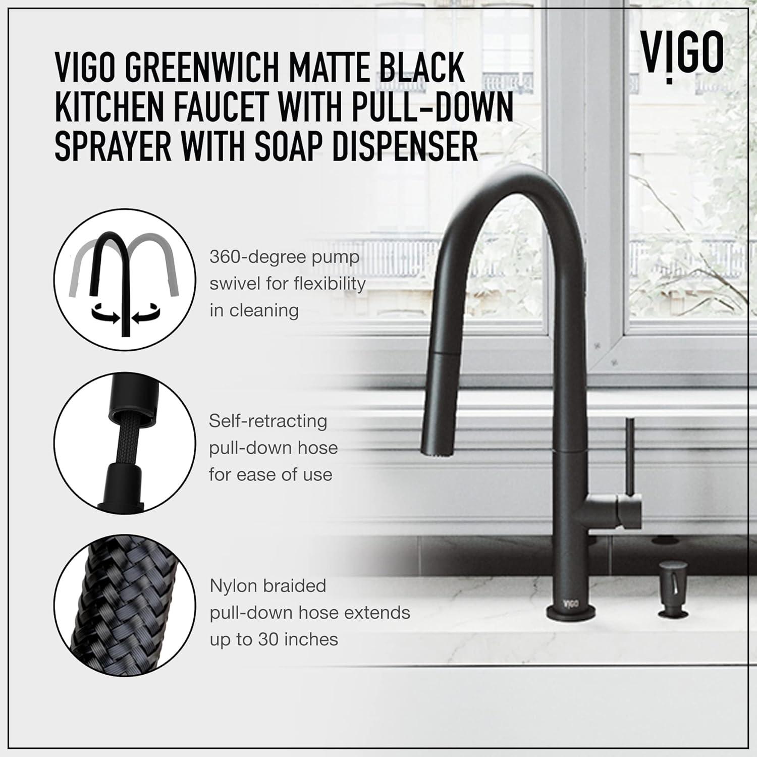 Greenwich 18 H 1-handle Pull-Down 2-Function Sprayer Kitchen Faucet and Soap Dispenser