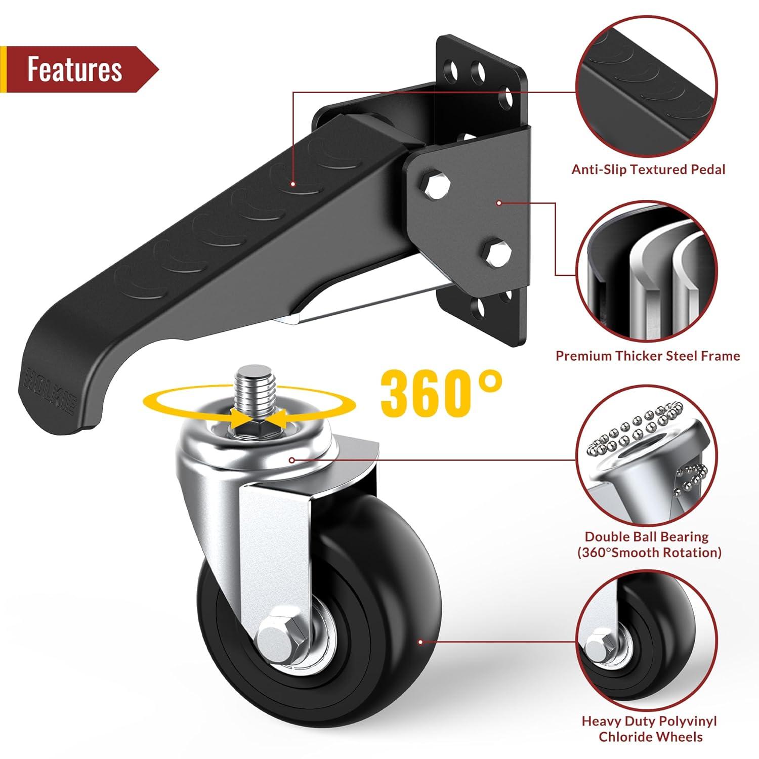 HOLKIE Retractable Caster Wheels Heavy Duty Workbench Casters with Lift and Lower Max Load 700 lbs(4 Casters) Install Template Included