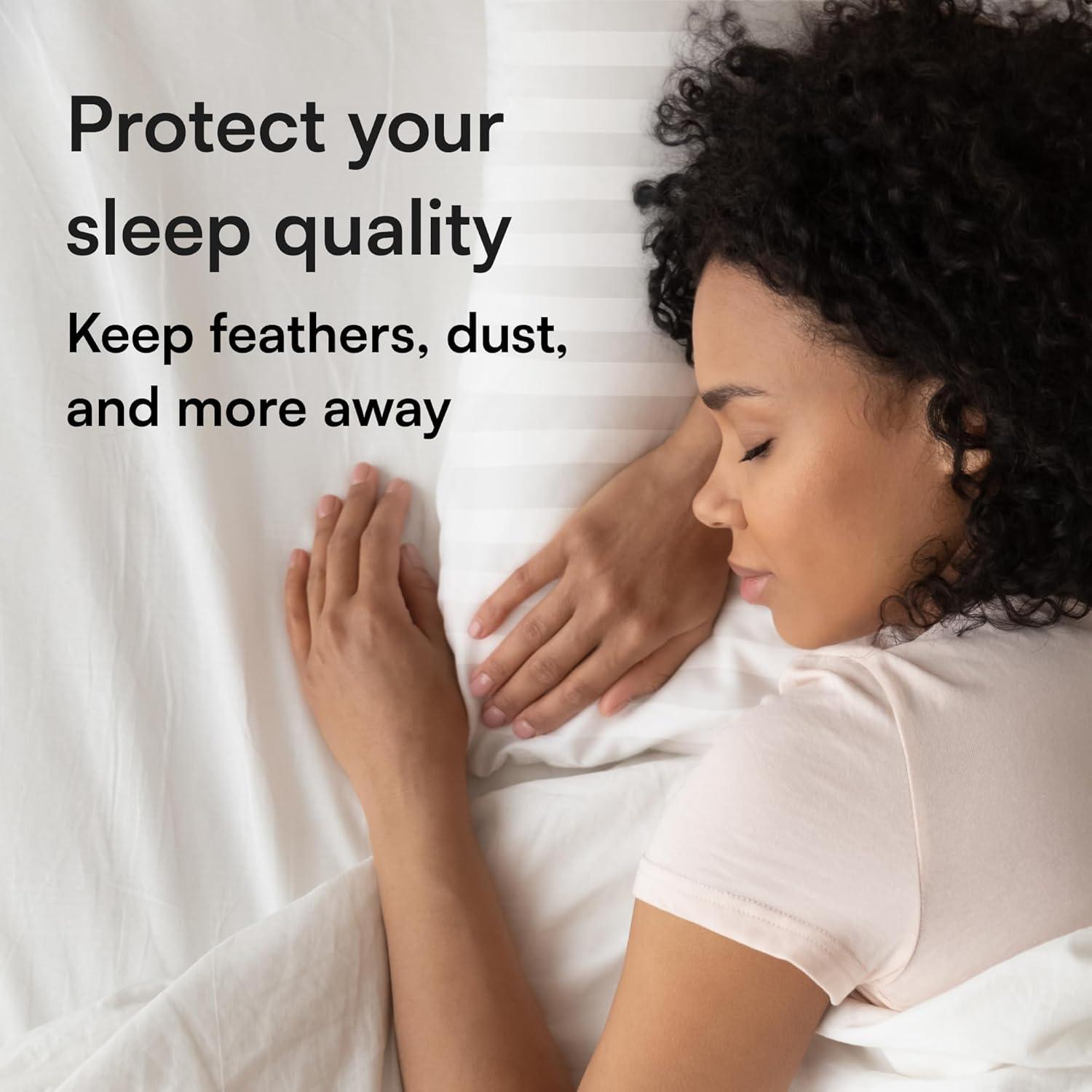 Ultra Soft Pillow Protectors with Zipper Queen Size - Set of 4 Breathable Pillow Covers - 100% Protection Against Stains, Dust & Dirt - Machine Washable (Dark White)