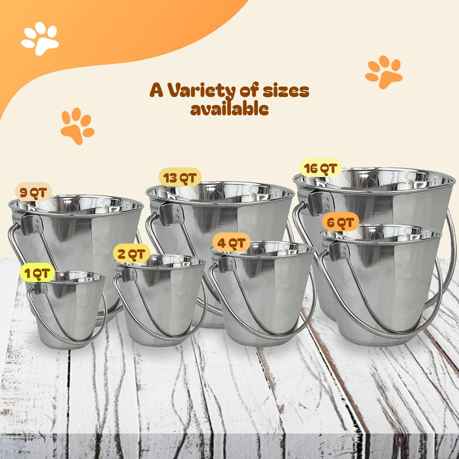 13 Quart Heavy Duty Stainless Steel Flat Side Bucket | Durable Food & Water Pail for Dogs, Cats, Kennels, Cages and Critter Crates | Multi-Purpose Bucket