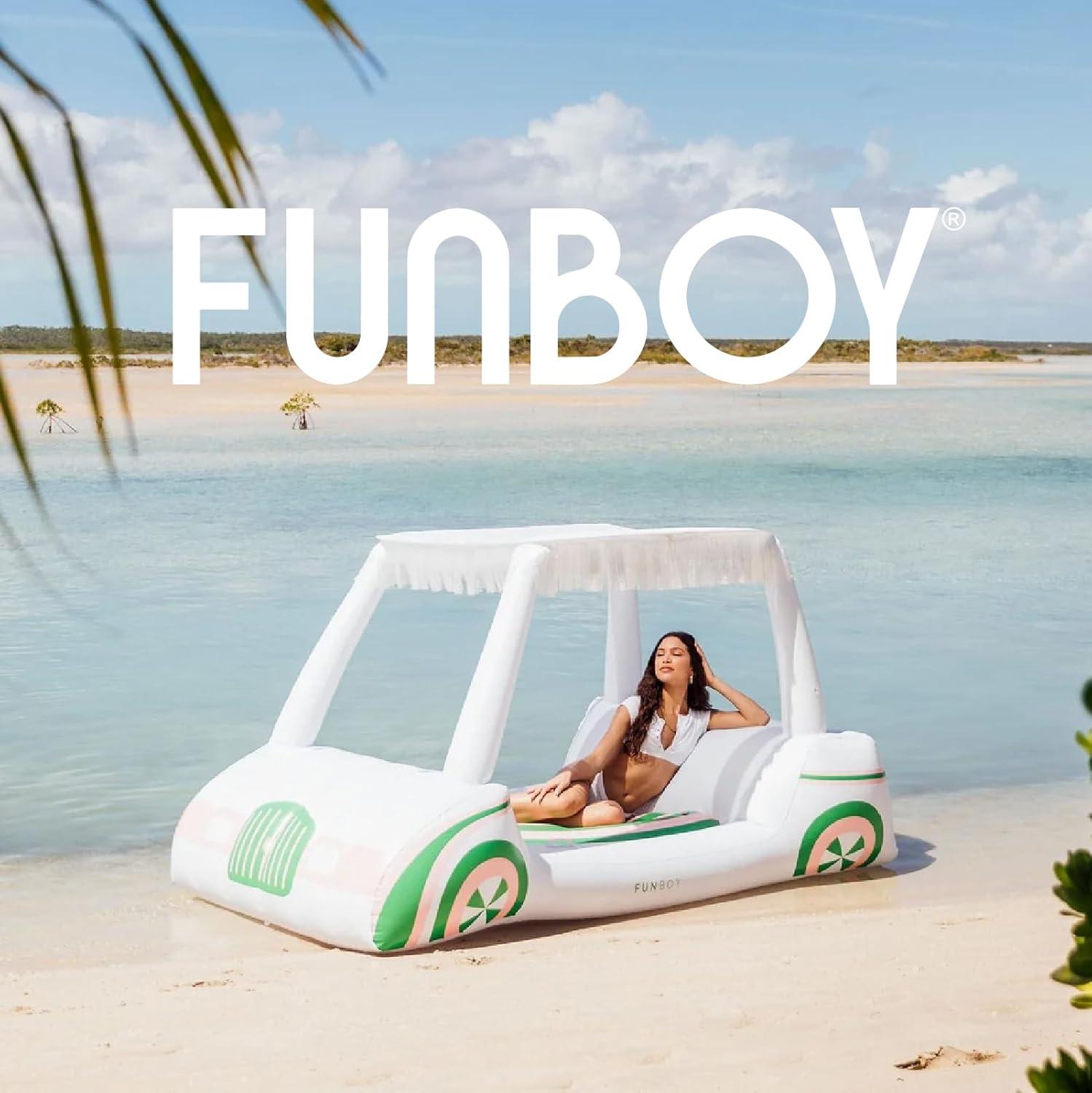 Oversized White and Green Inflatable Golf Cart Pool Lounger