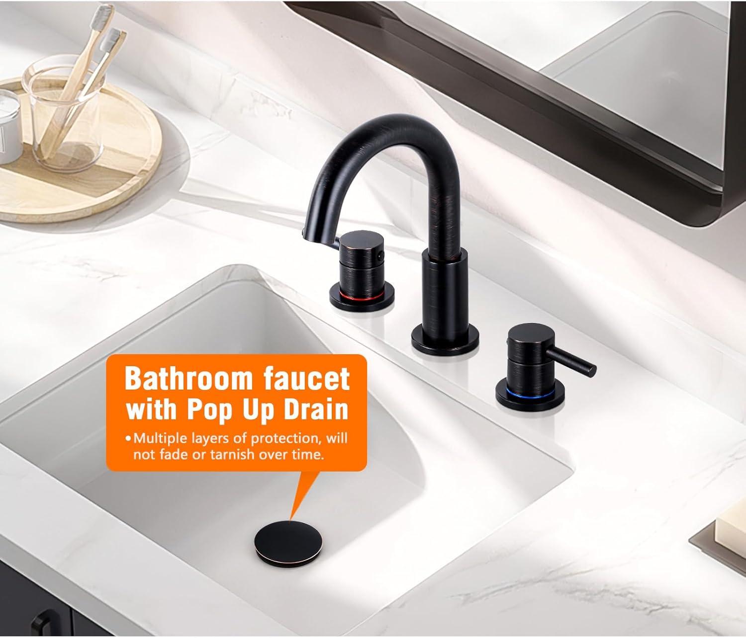 Oil Rubbed Bronze 8-Inch Widespread Bathroom Faucet with Pop-Up Drain