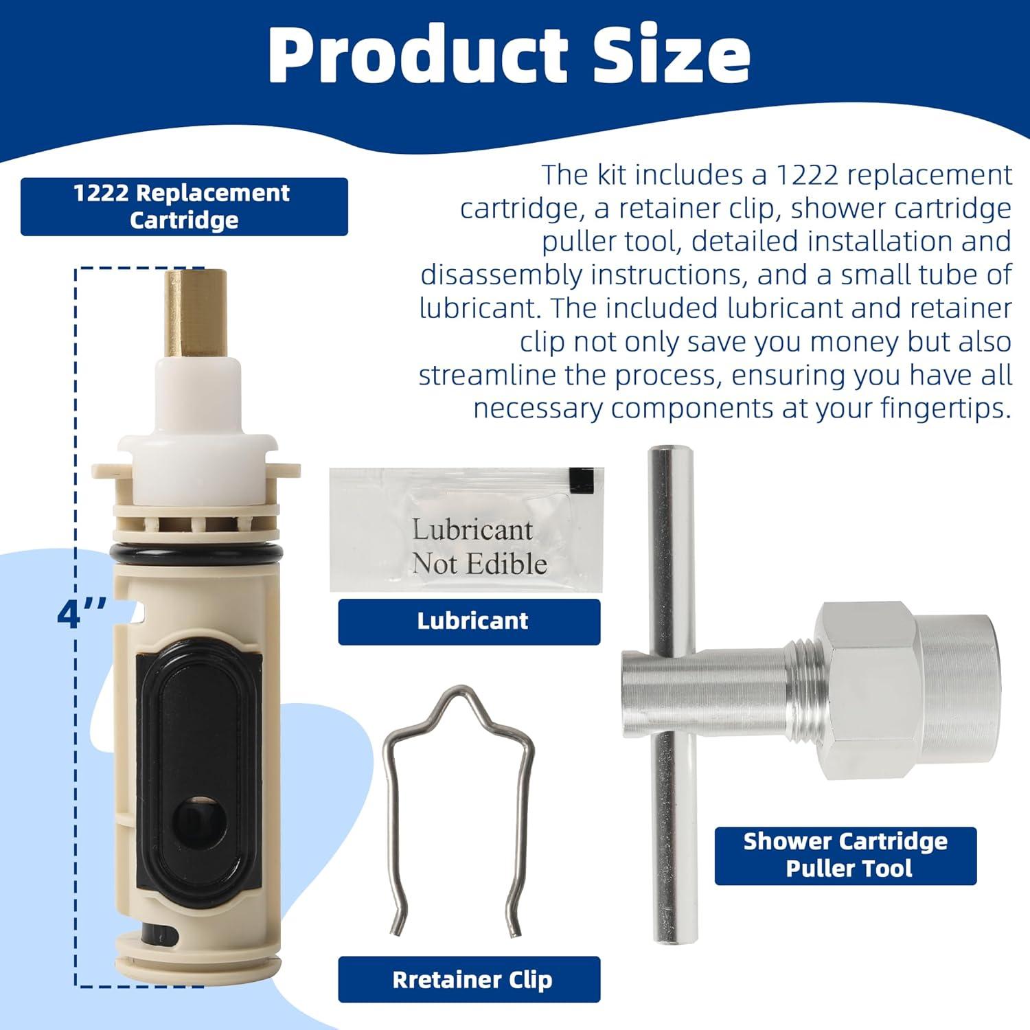 1222 Replacement Cartridge with Moen 104421 Cartridge Puller Removal Tool Retainer Clip Compatible with Moen One-Hanlde Posi Temp 1222B Shower Bathtub Faucet (1222 cartridge +104421 cartridge puller)